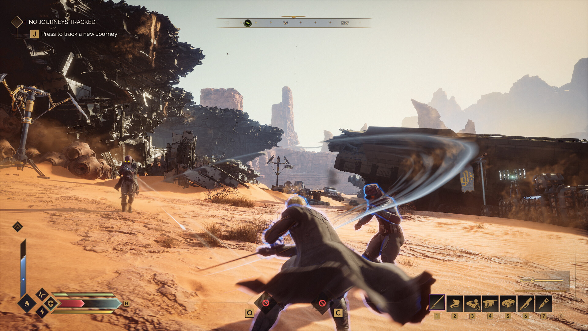 Official Dune: Awakening screenshot showing another large desert gameplay scene from the Steam media set.