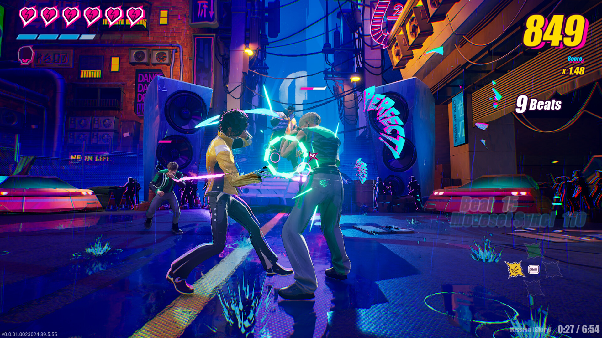 Dead as Disco screenshot showing a bright stage-like combat arena with stylized enemies.