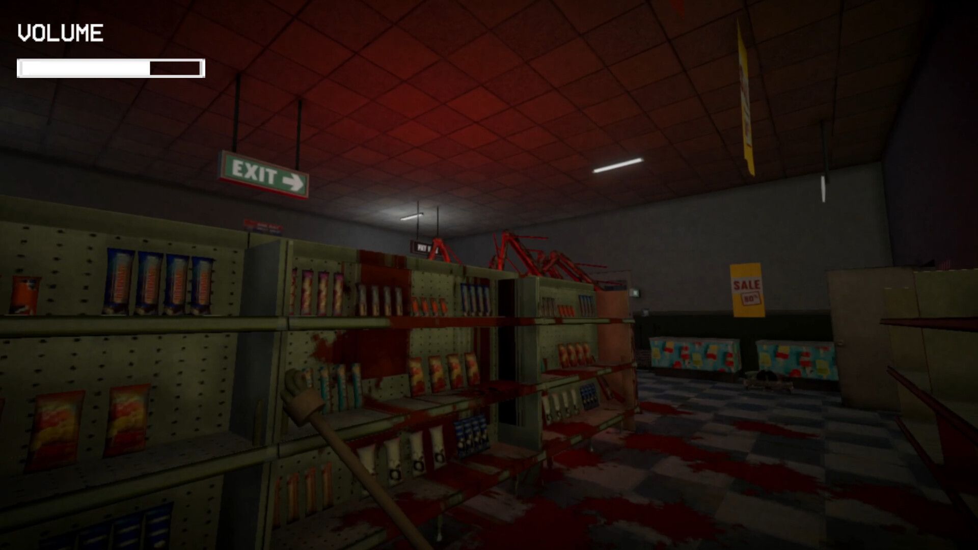 Official Shift At Midnight screenshot showing players behind a convenience-store counter checking customers and paperwork under harsh fluorescent lighting.