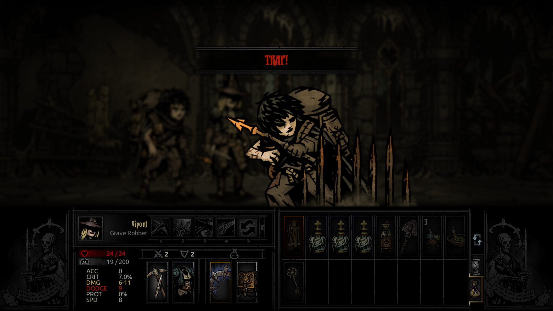 Official Steam screenshot from Darkest Dungeon The Fire's Edge showing the new content in combat.
