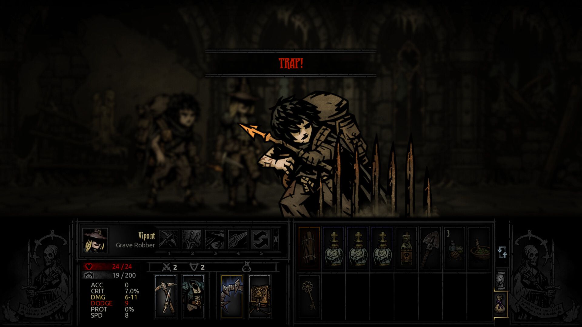 Official Steam screenshot from Darkest Dungeon The Fire's Edge showing the new content in combat.