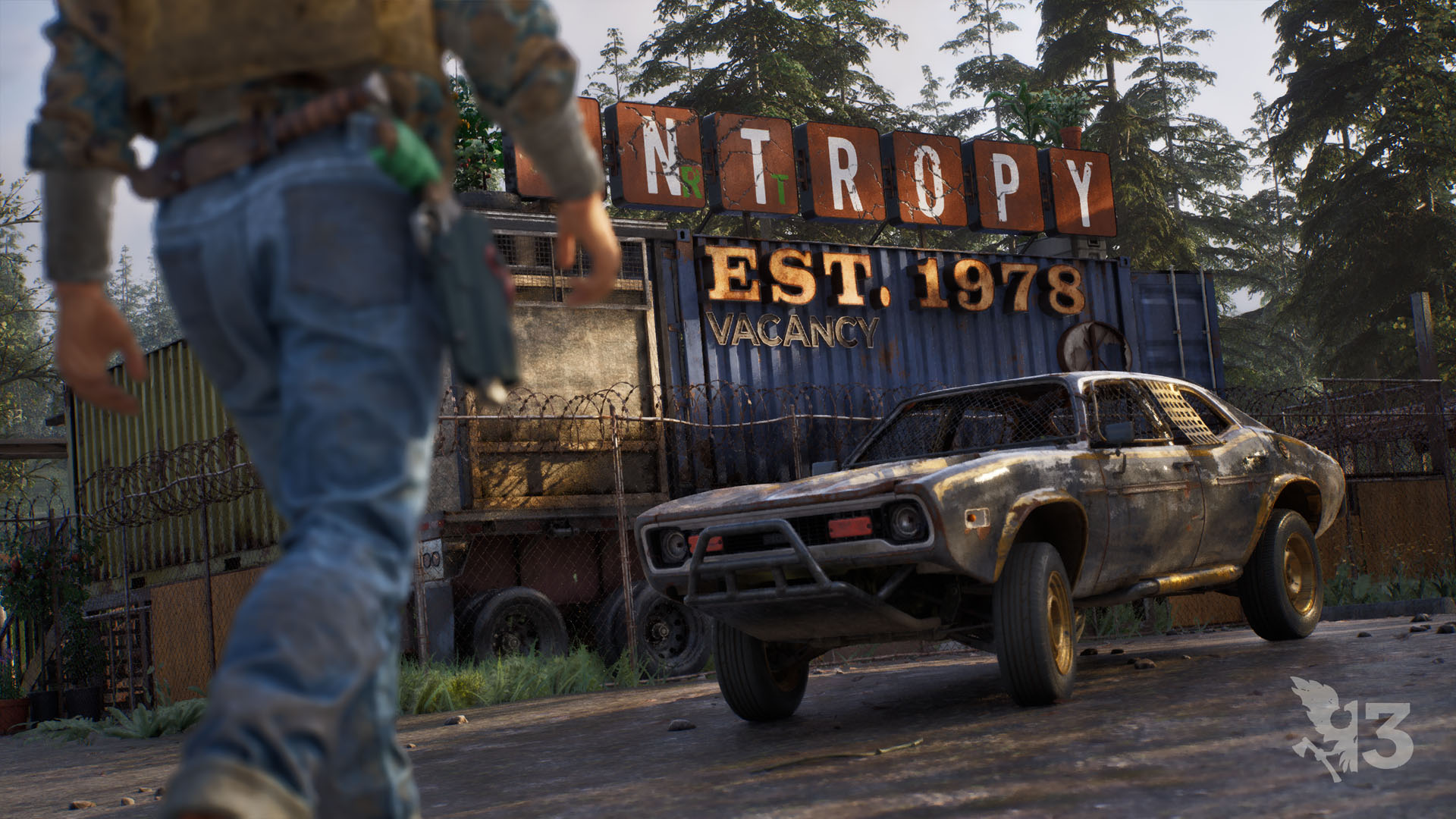 Official Xbox Wire screenshot from State of Decay 3 showing two survivors fighting zombies near a vehicle.