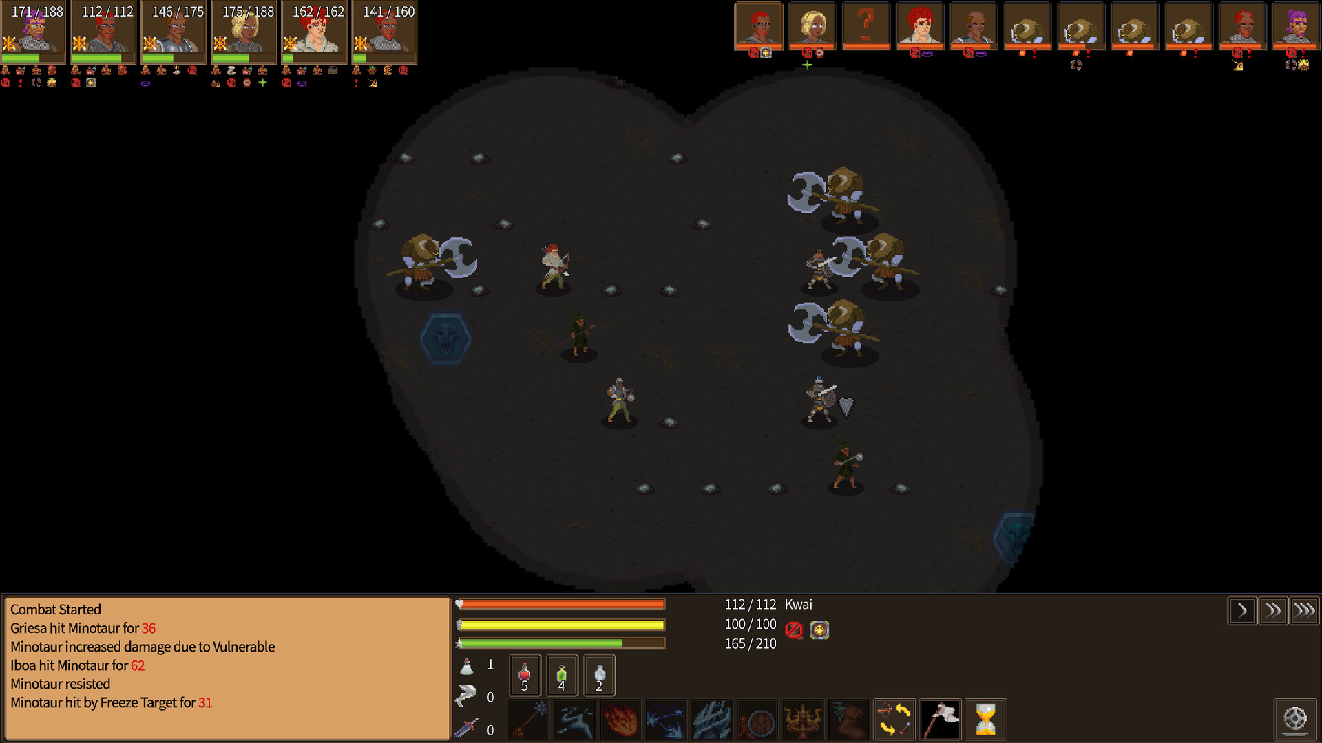 Official The Adventurers Steam screenshot showing a turn-based tactical battle with pixel-art characters.