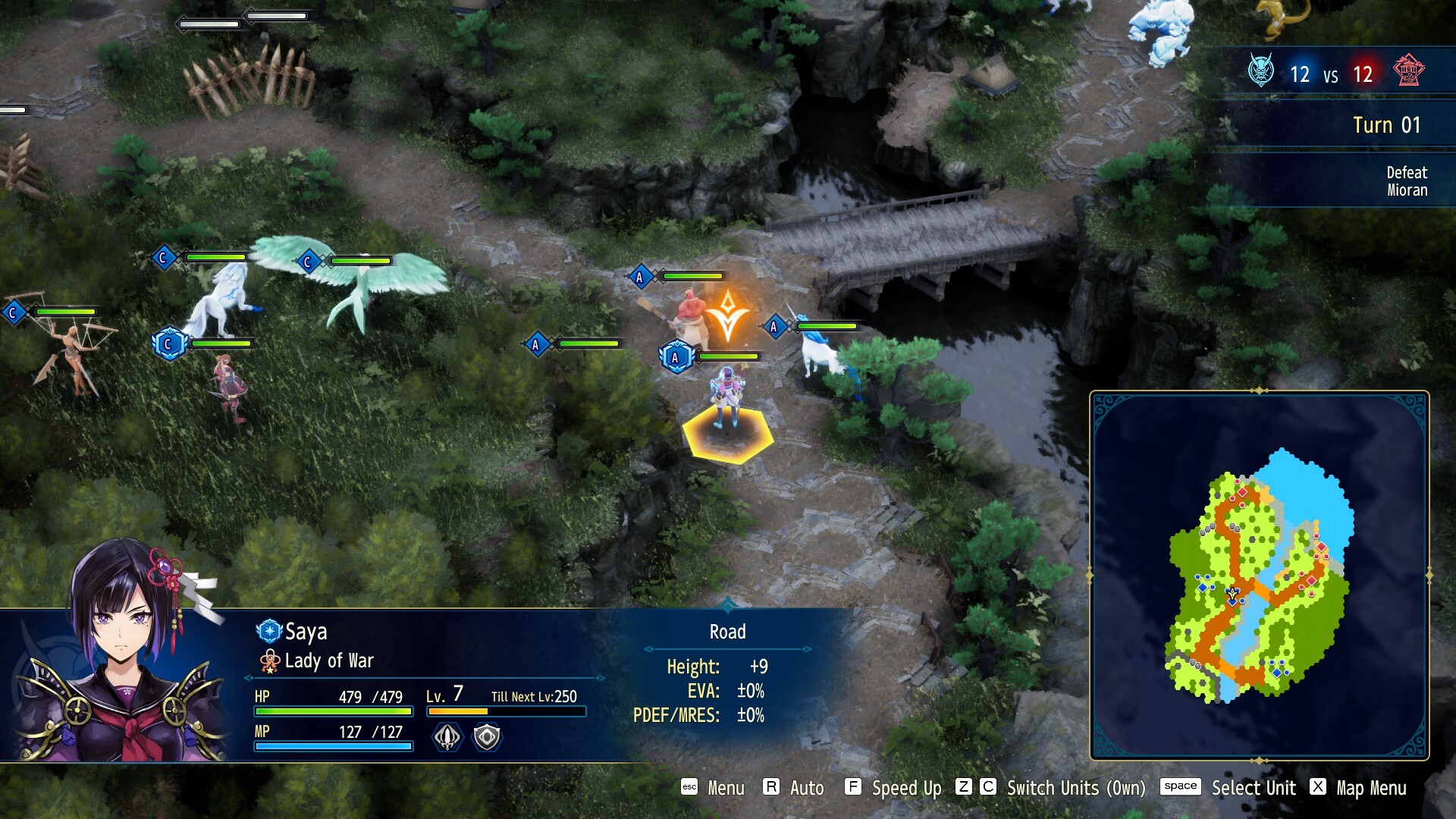 Official Brigandine Abyss screenshot showing a world-map strategy screen with faction borders, terrain, and army positions.