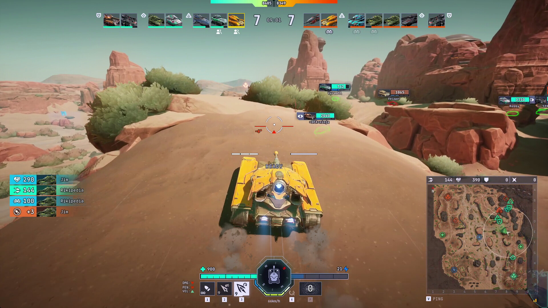 Official Tyr Steam screenshot showing armored vehicles fighting across a snowy battlefield.