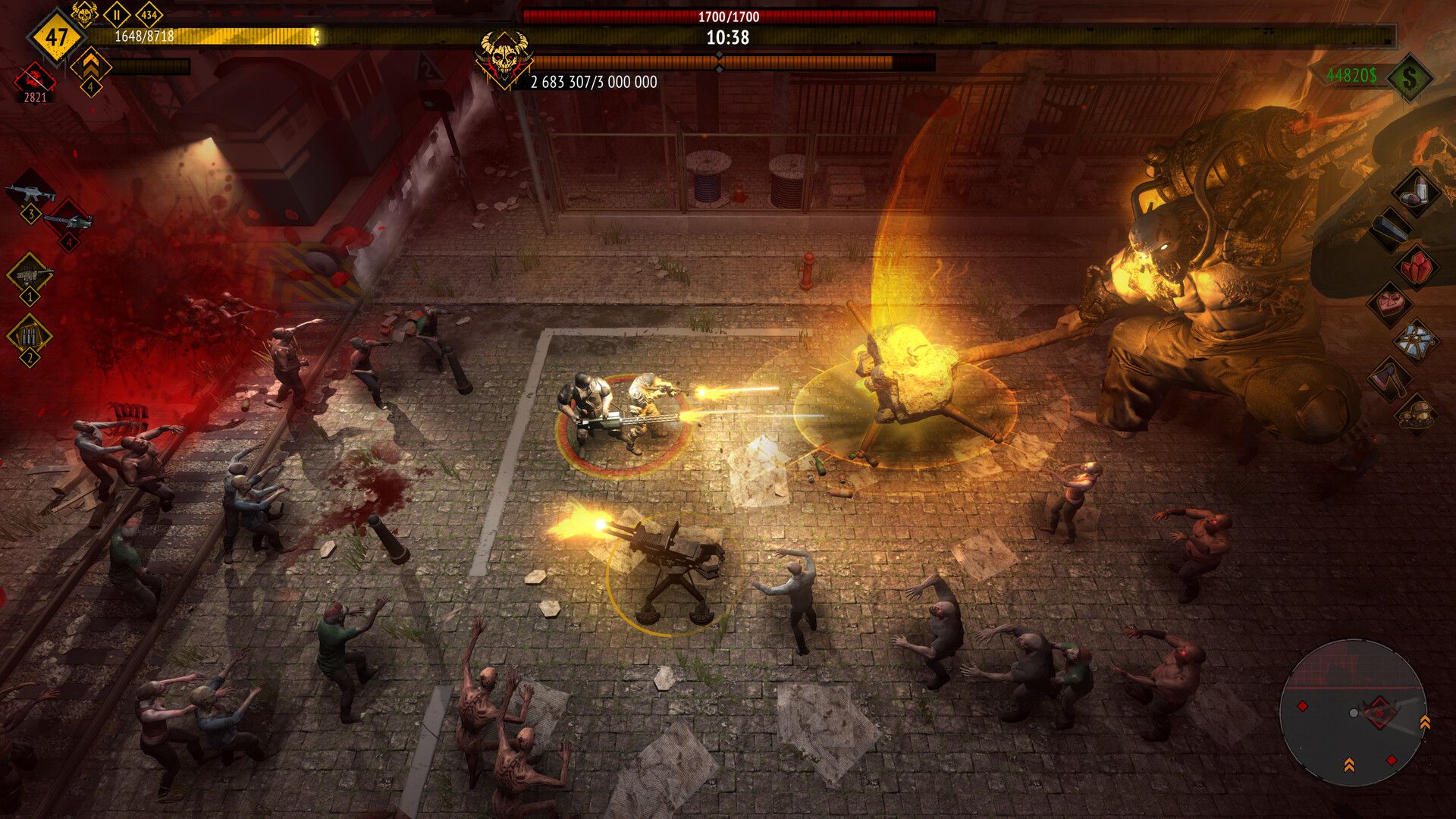 Official Yet Another Zombie Survivors gameplay image showing survivors fighting a large horde.
