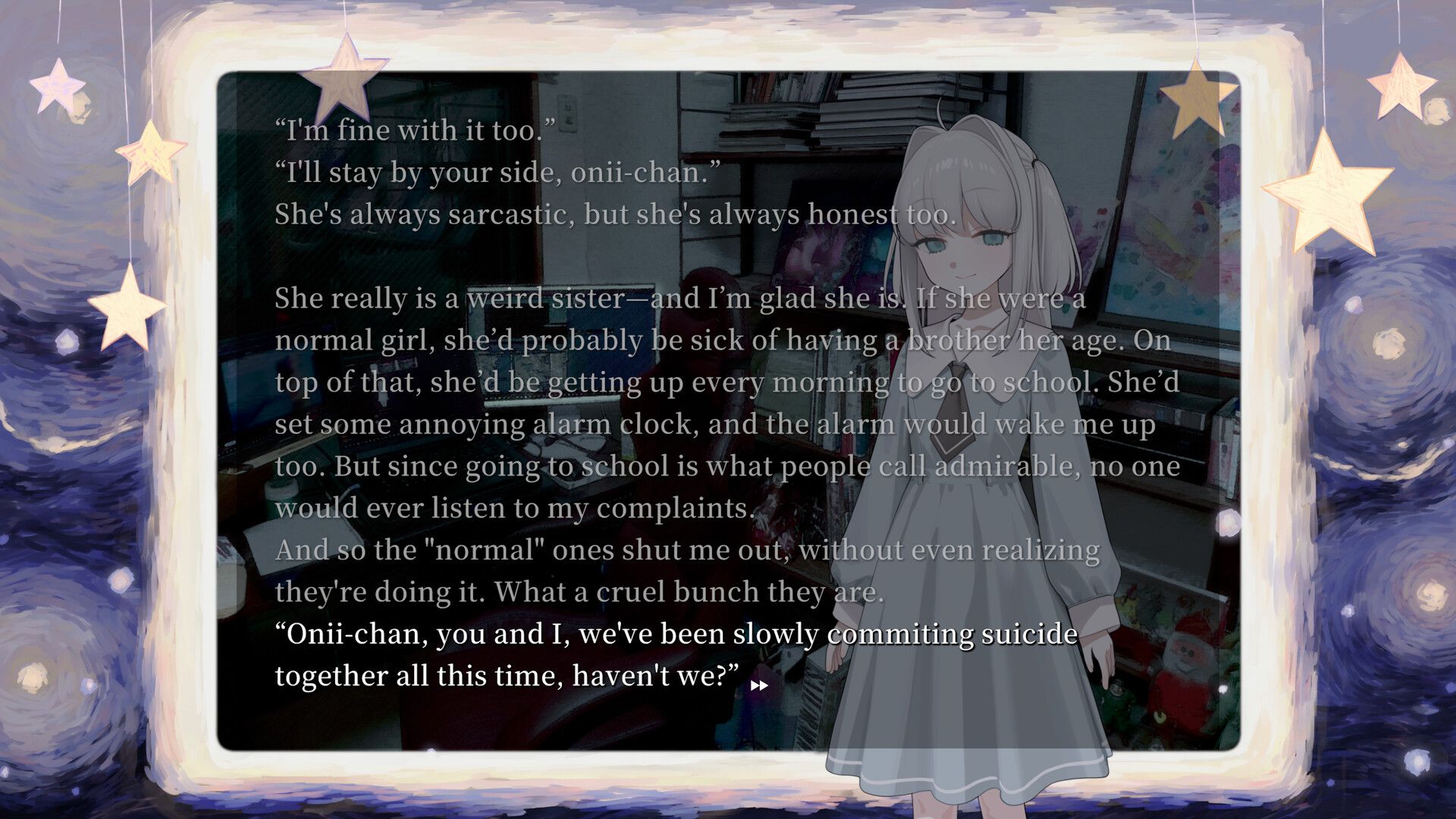 Official Sister Other Paranoia screenshot showing one of the game's visual novel scenes with its dark, retro-horror presentation.