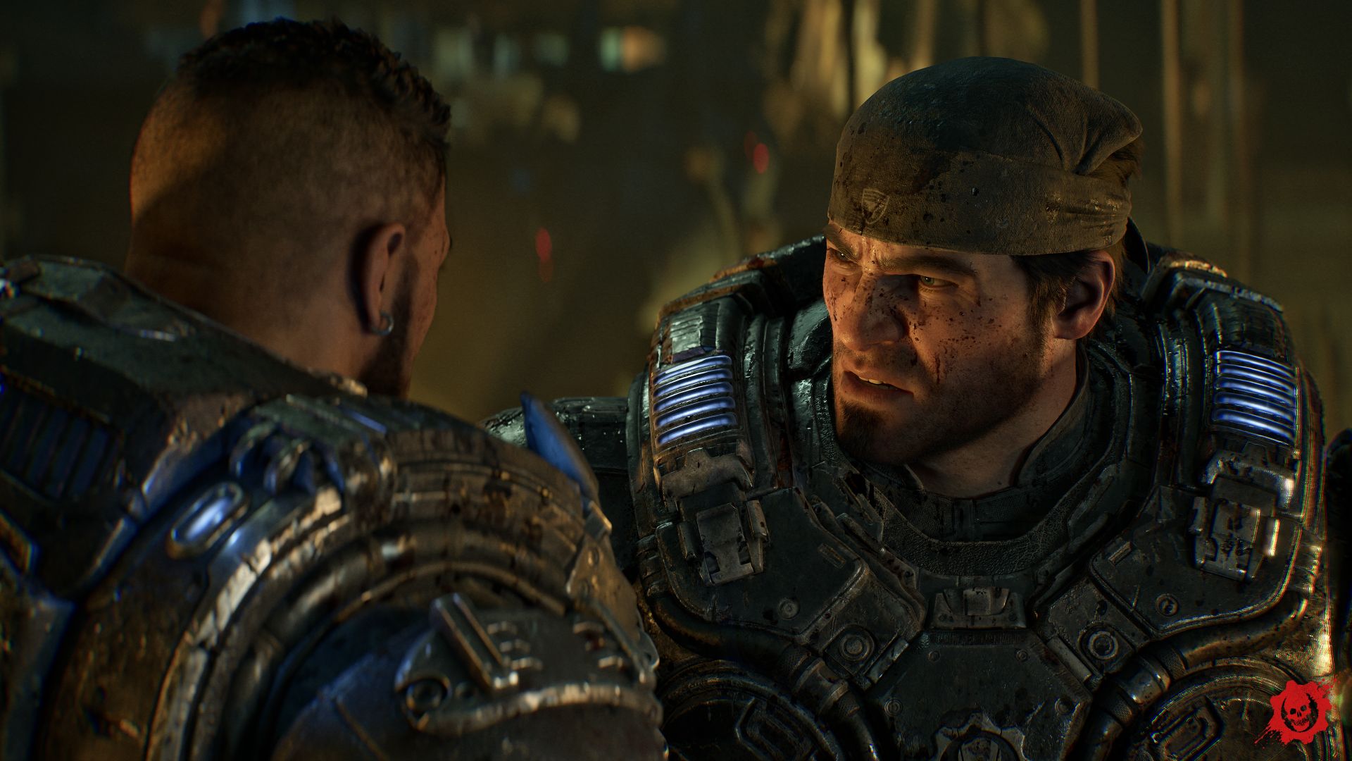 Official Xbox Wire campaign image showing Marcus Fenix in a tense combat scene from Gears of War: E-Day.