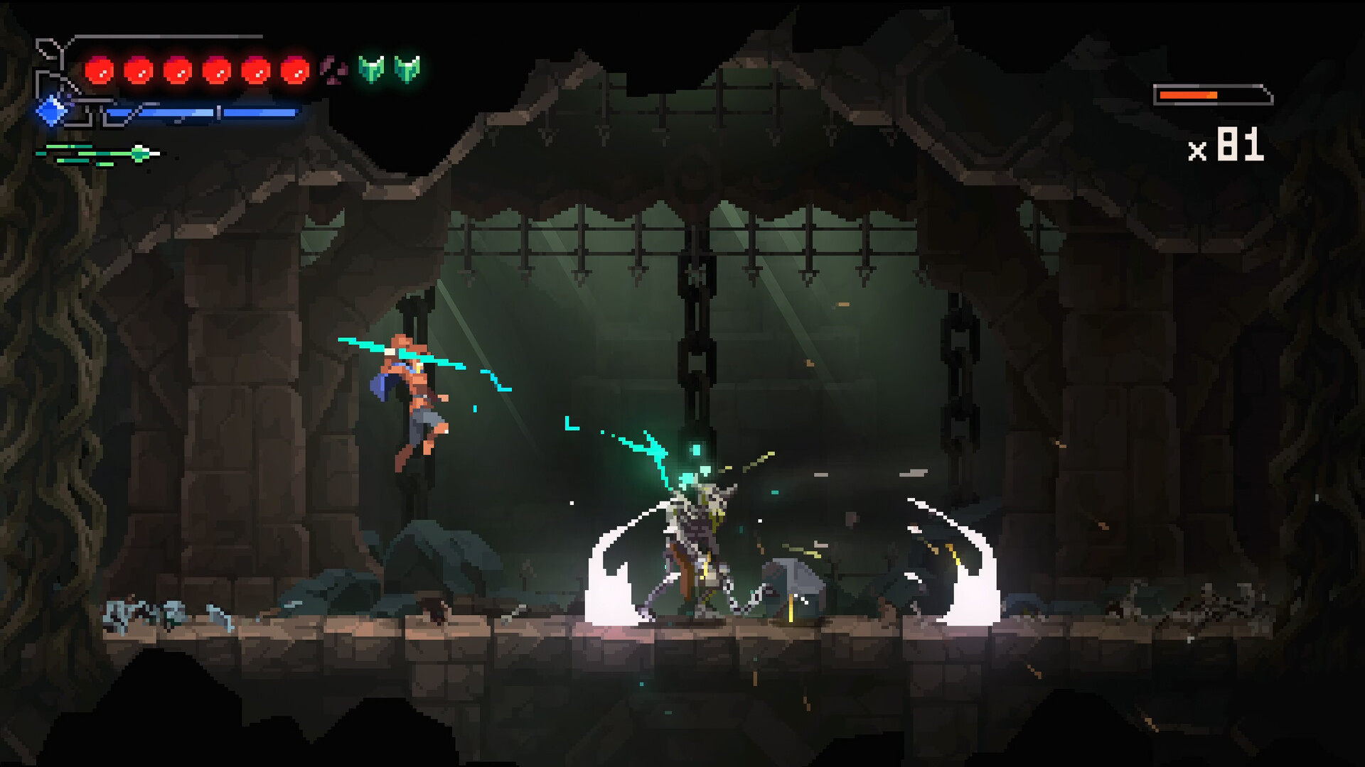 Official Divinum screenshot showing its 2D action combat, platforming, and hand-drawn dark-fantasy art.