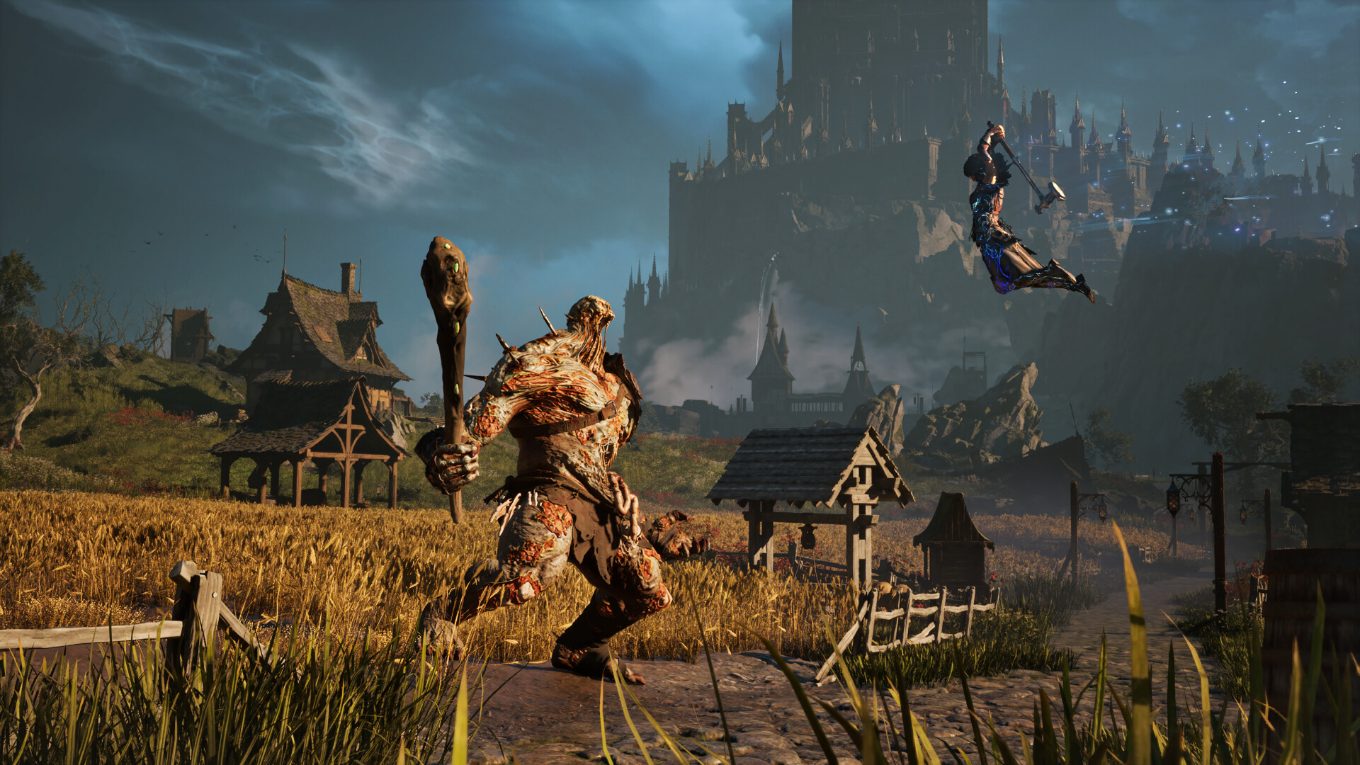 Official Warlock: Dungeons & Dragons screenshot showing Kaatri in a dark fantasy environment with spell effects active.