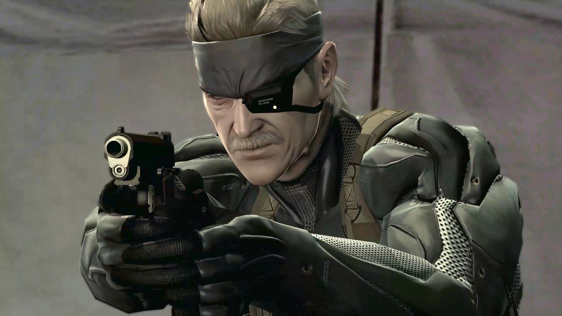 Official Steam screenshot from Metal Gear Solid: Master Collection Vol. 2 showing Solid Snake in a war-torn urban battlefield.