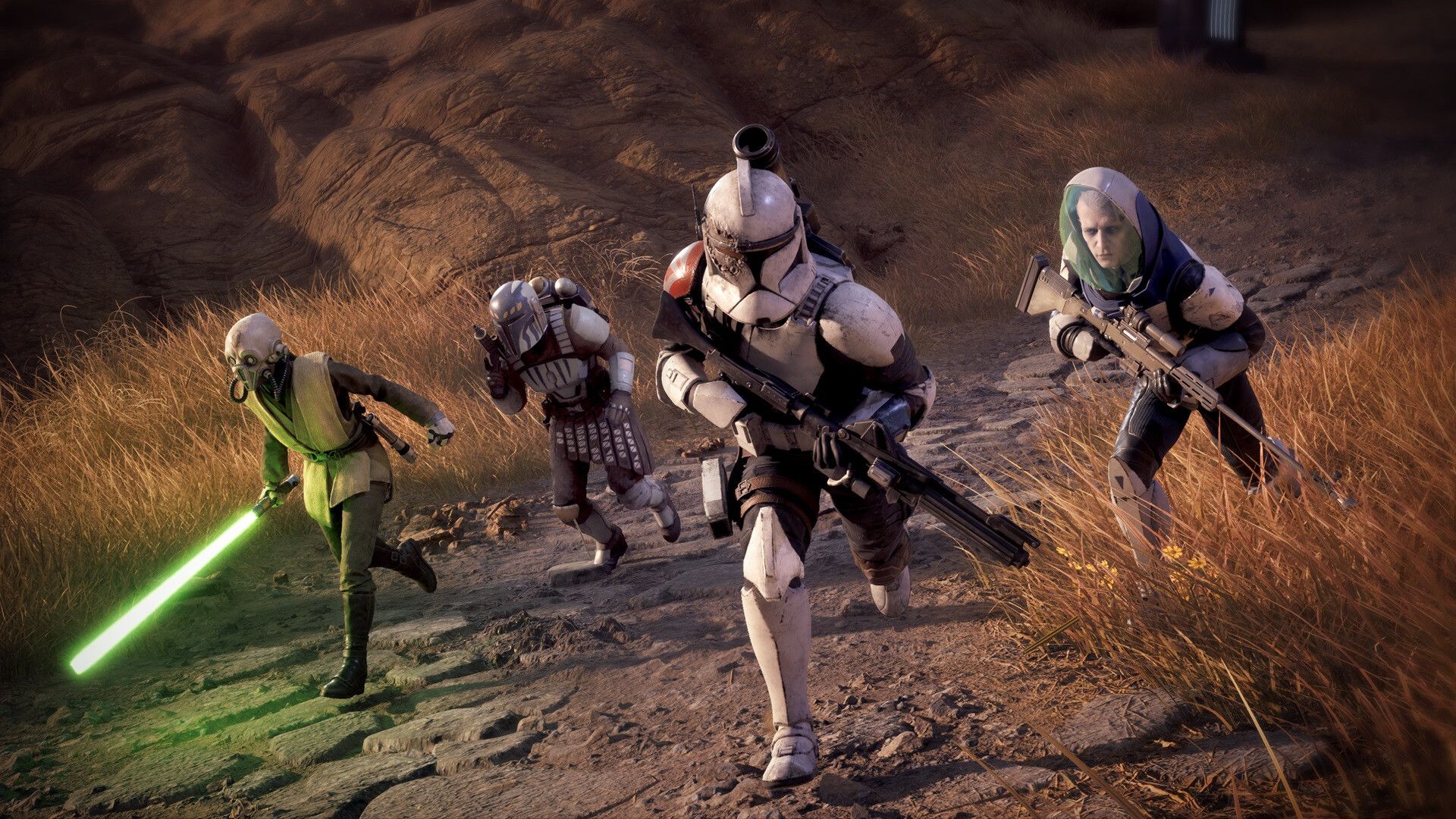 Official Star Wars Zero Company screenshot showing a squad-level tactical combat encounter from the Steam page.