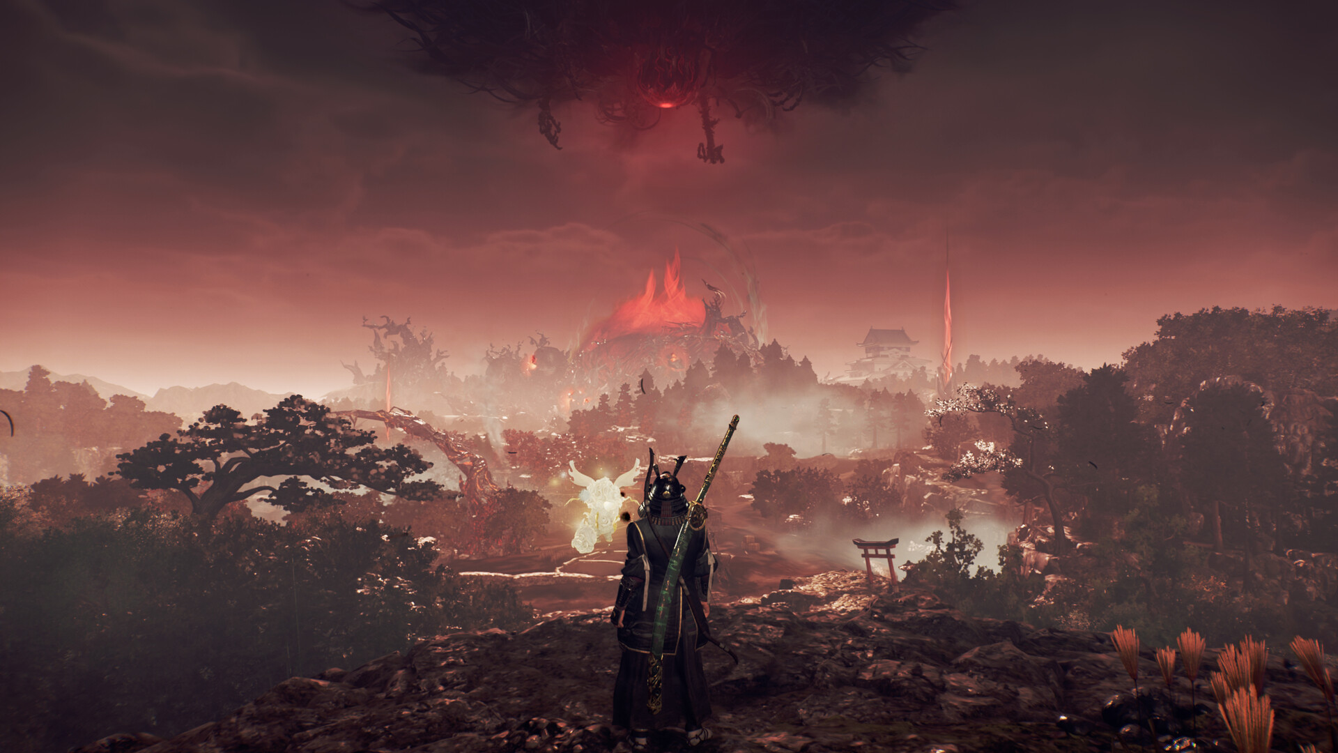 Official Nioh 3 Steam screenshot showing a spear-and-shield fighter in a dark combat encounter.
