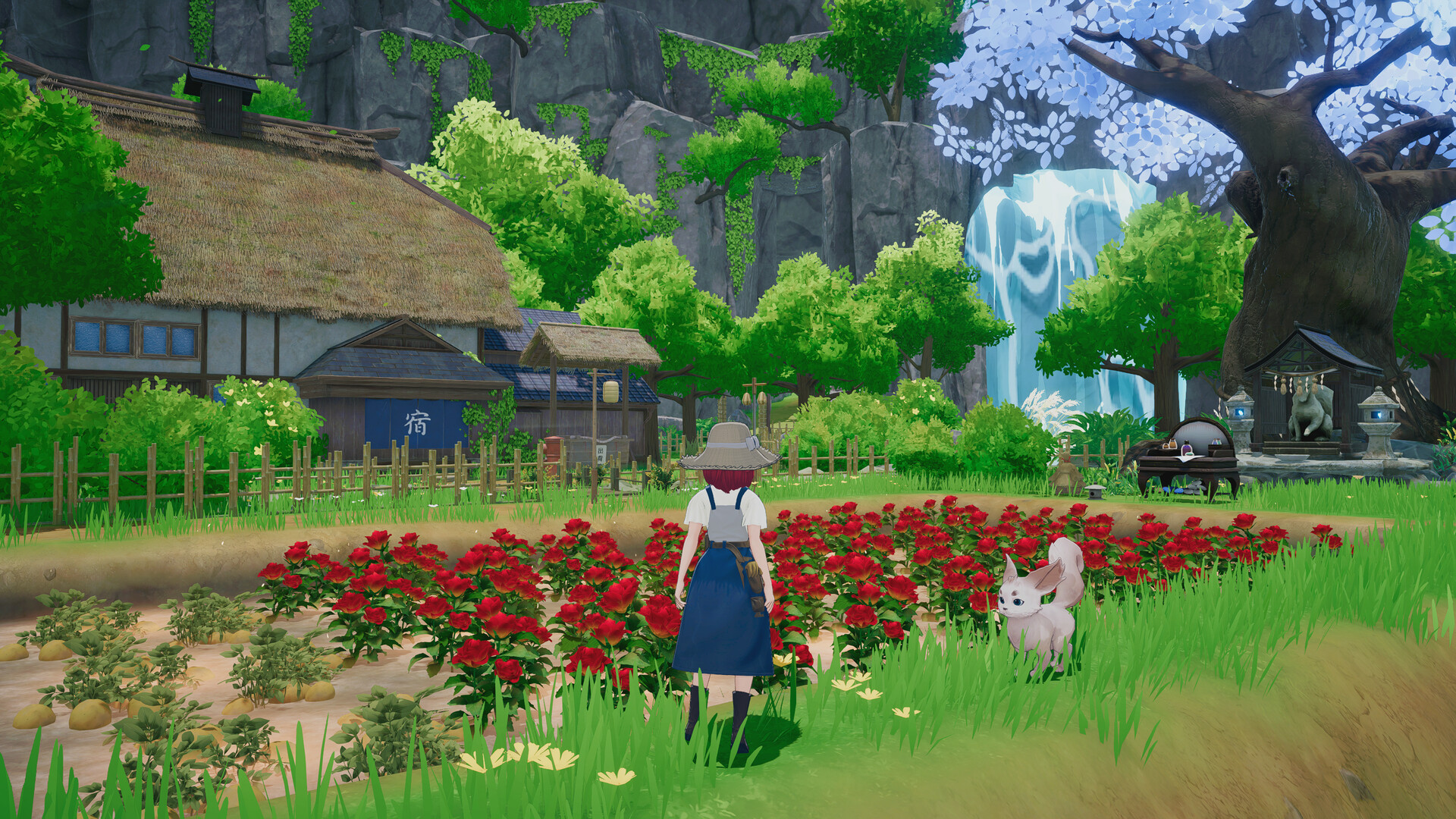 Official Tales of Seikyu Steam screenshot showing the player in Seikyu's bright village and farming-life setting.