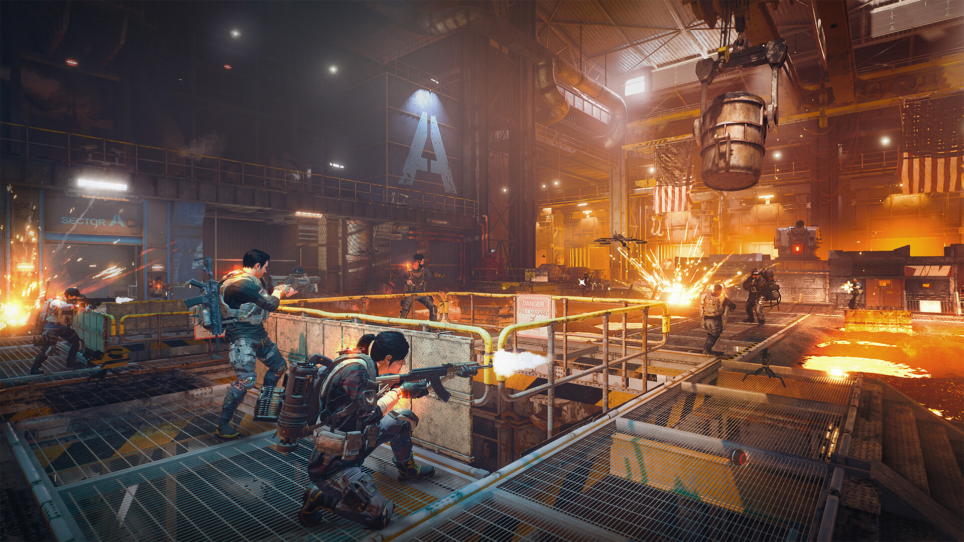 Official The Division 2 Steam screenshot showing an agent moving through a snowy combat zone.