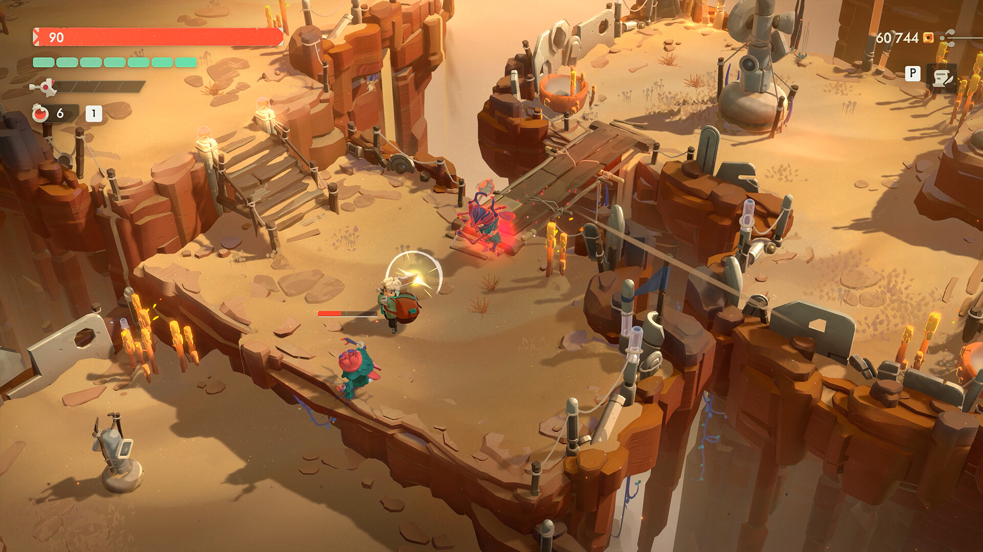 Official Moonlighter 2 screenshot showing Will fighting enemies in one of the game's colorful dungeon areas.