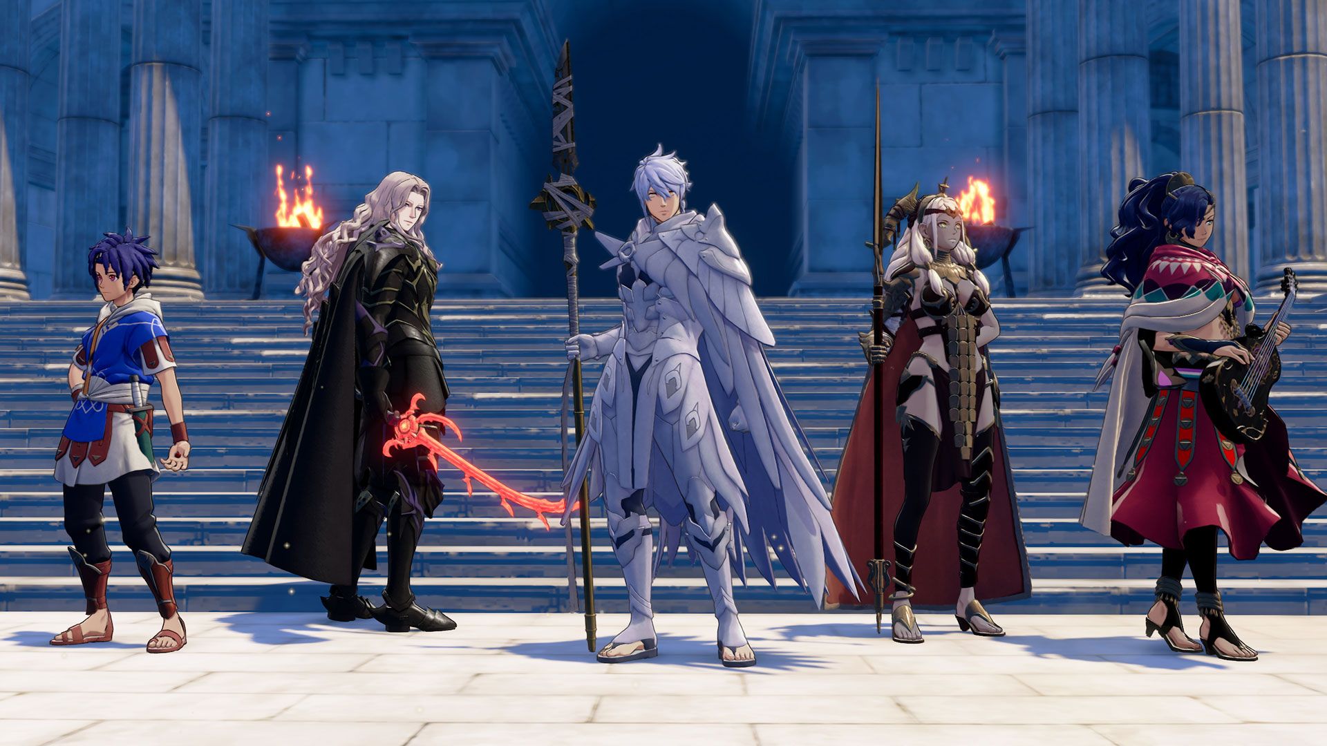 Official Fire Emblem: Fortune's Weave screenshot showing a tactical battle with multiple units on a battlefield grid.