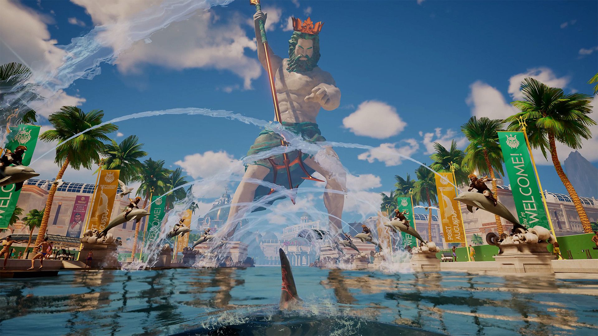 Official Maneater 2 image showing the shark moving through the Neptune's Kingdom theme park waters.