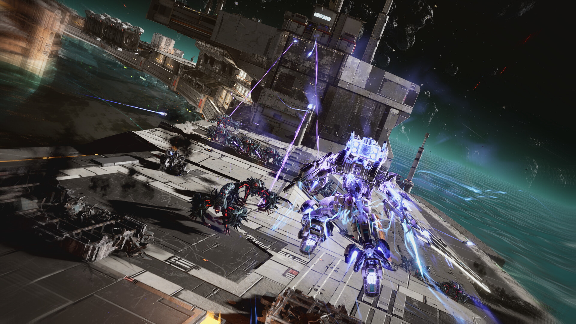 Official Gundam Rogue Orbit screenshot showing a mobile suit in combat across a sandy battlefield.