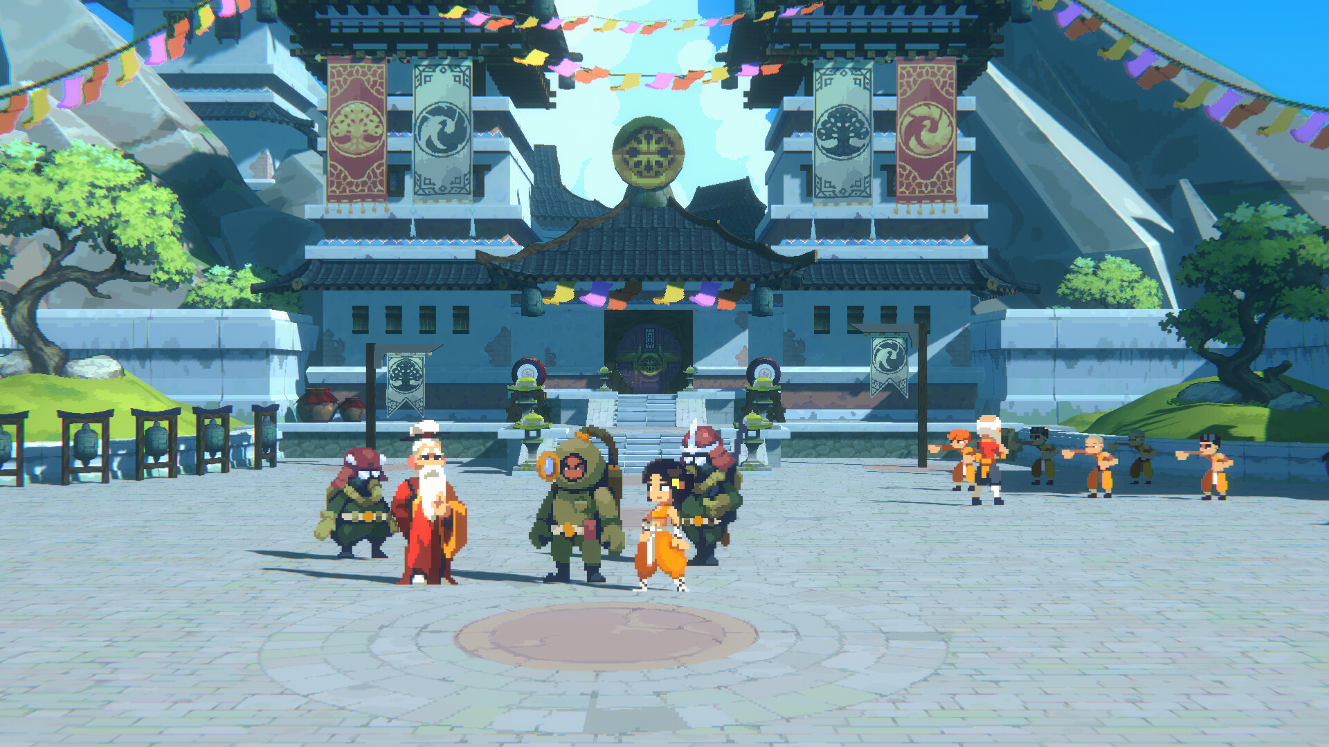 Official Akatori screenshot showing Mako moving through a side-scrolling fantasy area with platforming hazards and enemies.