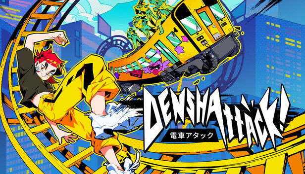 Official Denshattack Steam capsule art showing the game's bright, stylized train action and main characters.