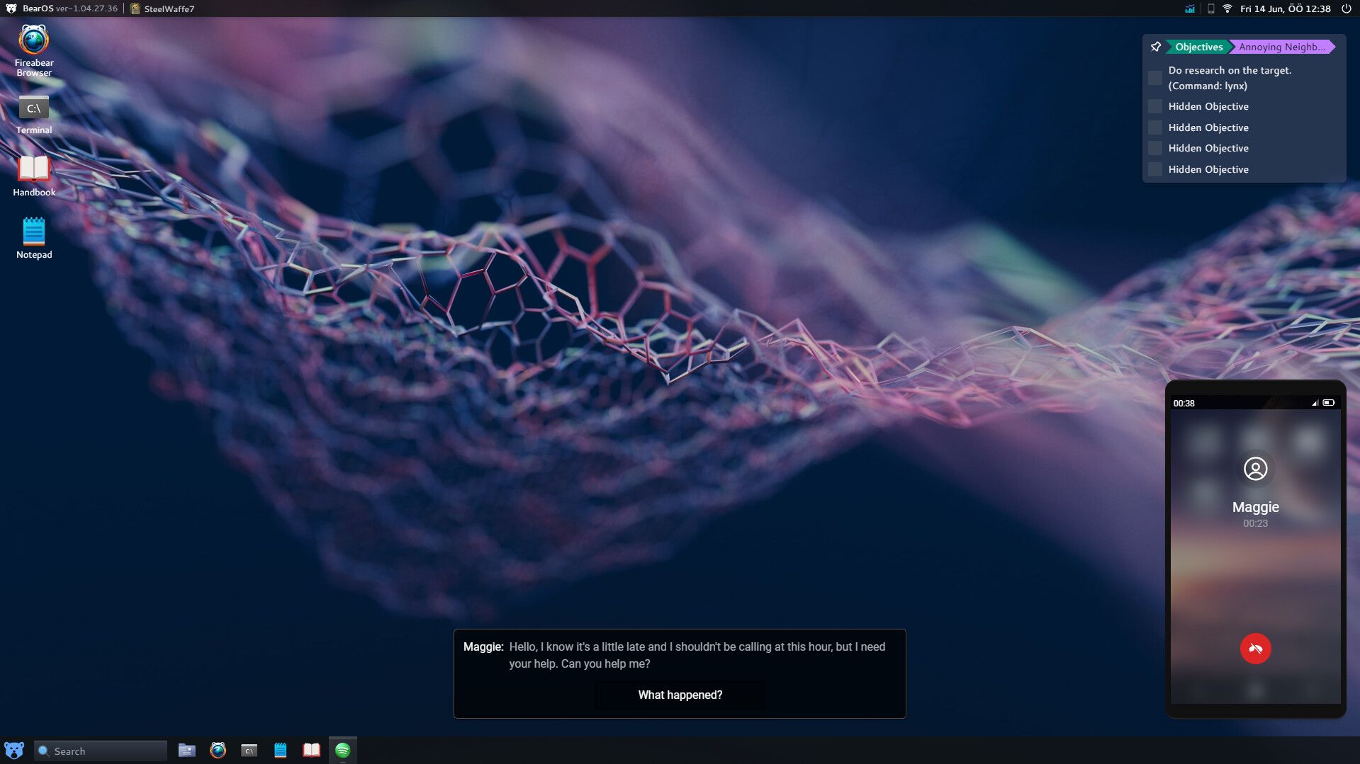 Official HackHub screenshot showing the game's desktop-style interface with multiple hacking tools and windows open.