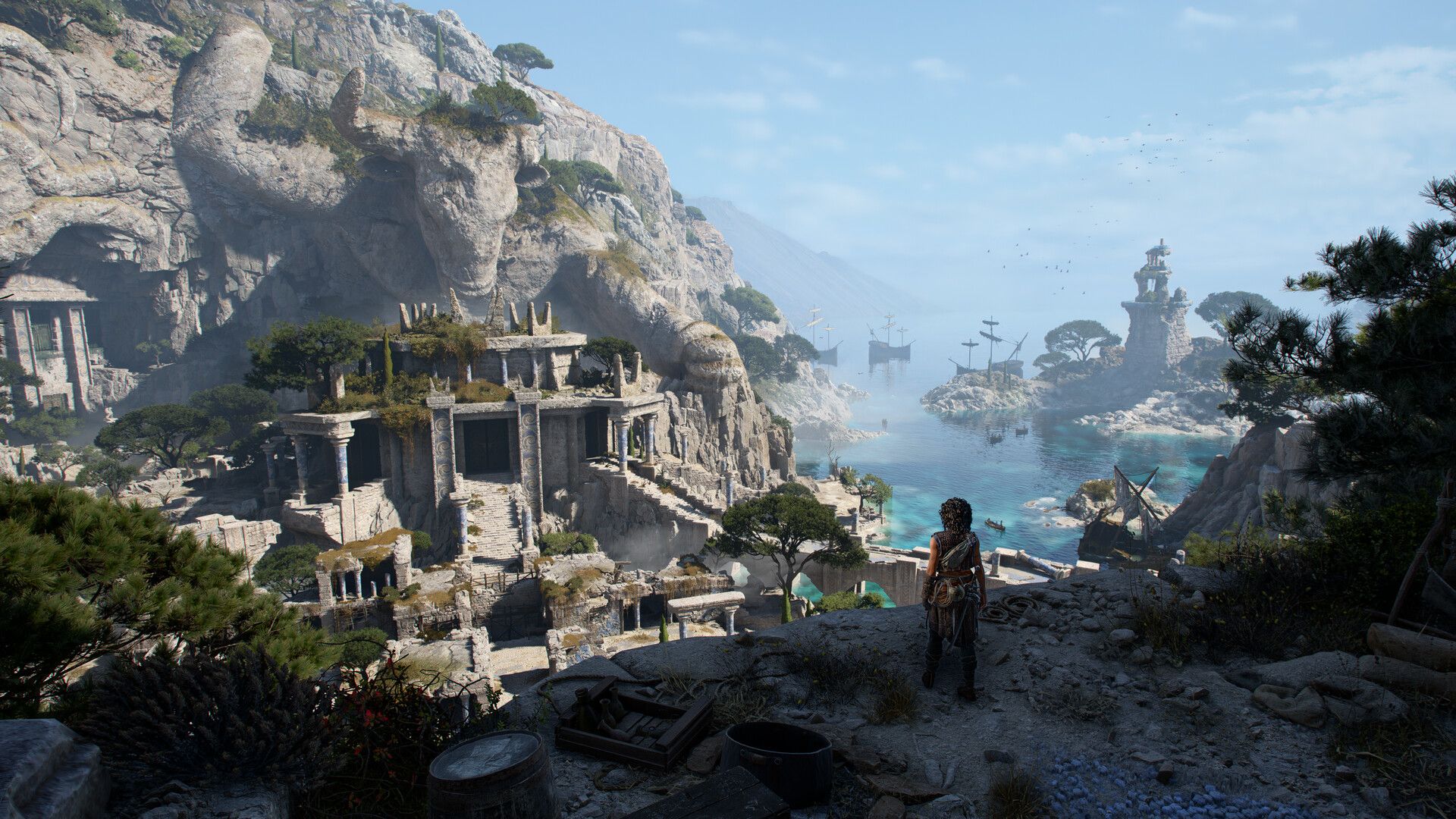 Official Resonance: A Plague Tale Legacy screenshot showing Sophia moving through a sunlit ancient ruin.