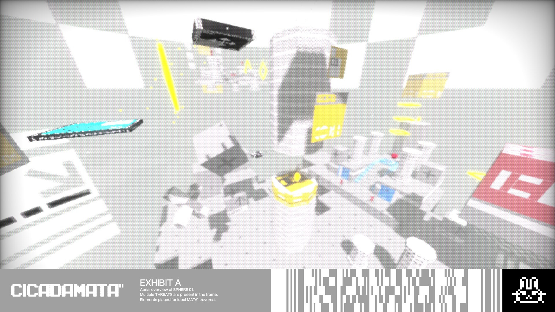 Official CICADAMATA screenshot showing fast first-person movement through a stylized sci-fi space.