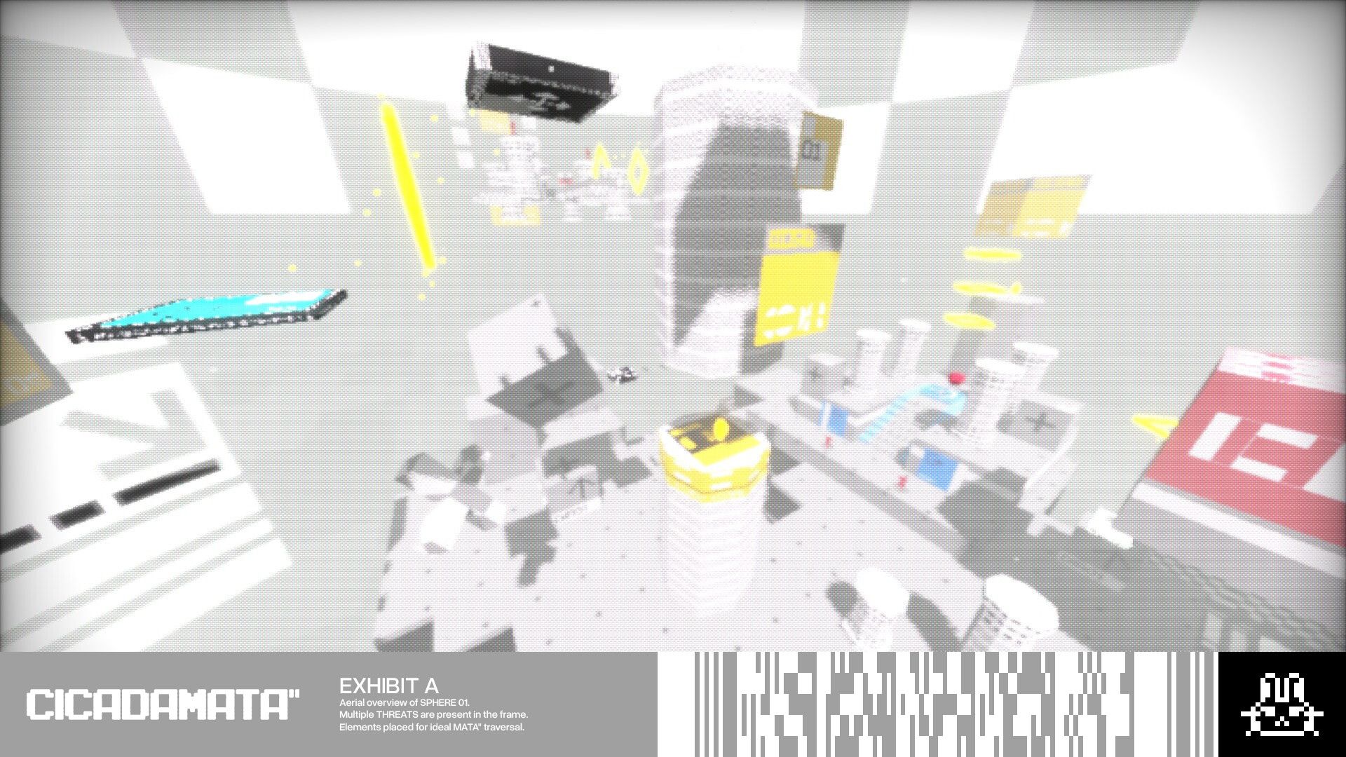 Official CICADAMATA screenshot showing fast first-person movement through a stylized sci-fi space.