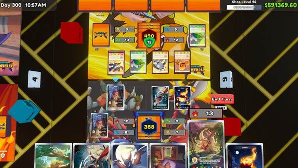 Official Xbox Wire image showing the Tetramon Duel Master board, cards, and battle layout inside TCG Card Shop Simulator.