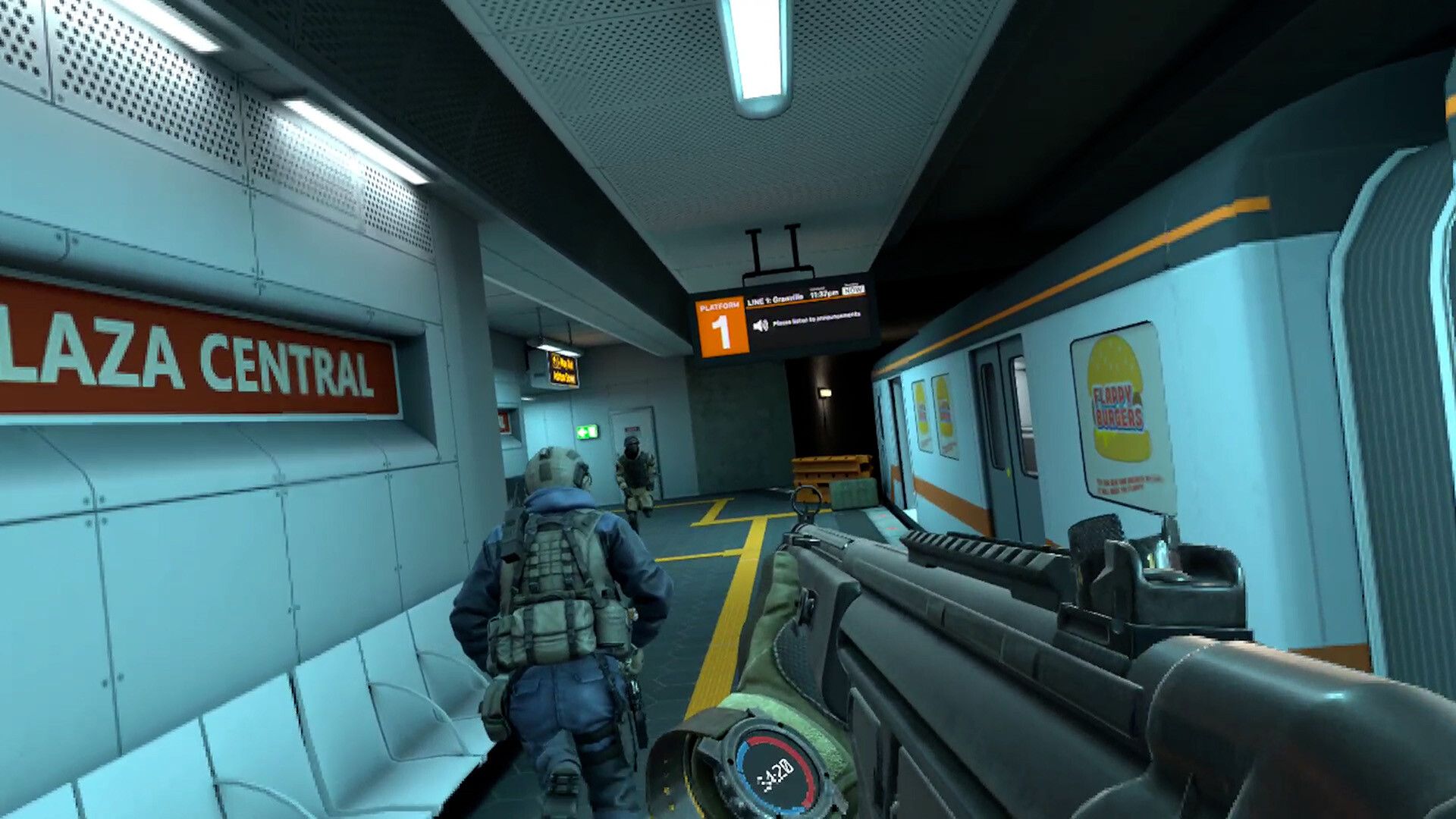 Official Pavlov Shack screenshot showing a VR shooter firefight inside an industrial interior.