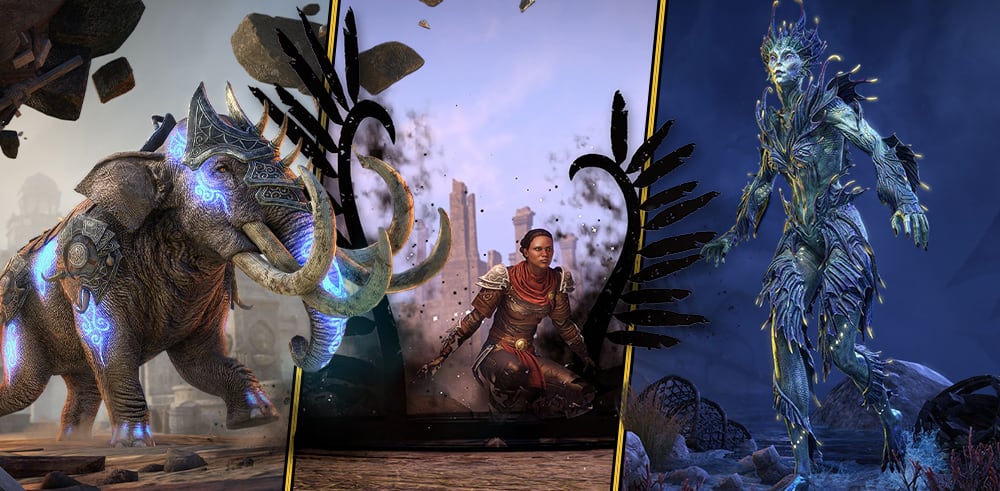 Oficjalna grafika Elder Scrolls Online pokazująca odświeżenie Dragonknighta i linii Two-Handed w pakiecie Season Zero.