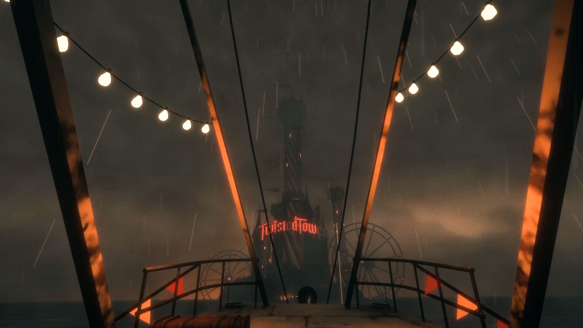 Official Twisted Tower Steam screenshot showing the retro theme-park shooter setting.
