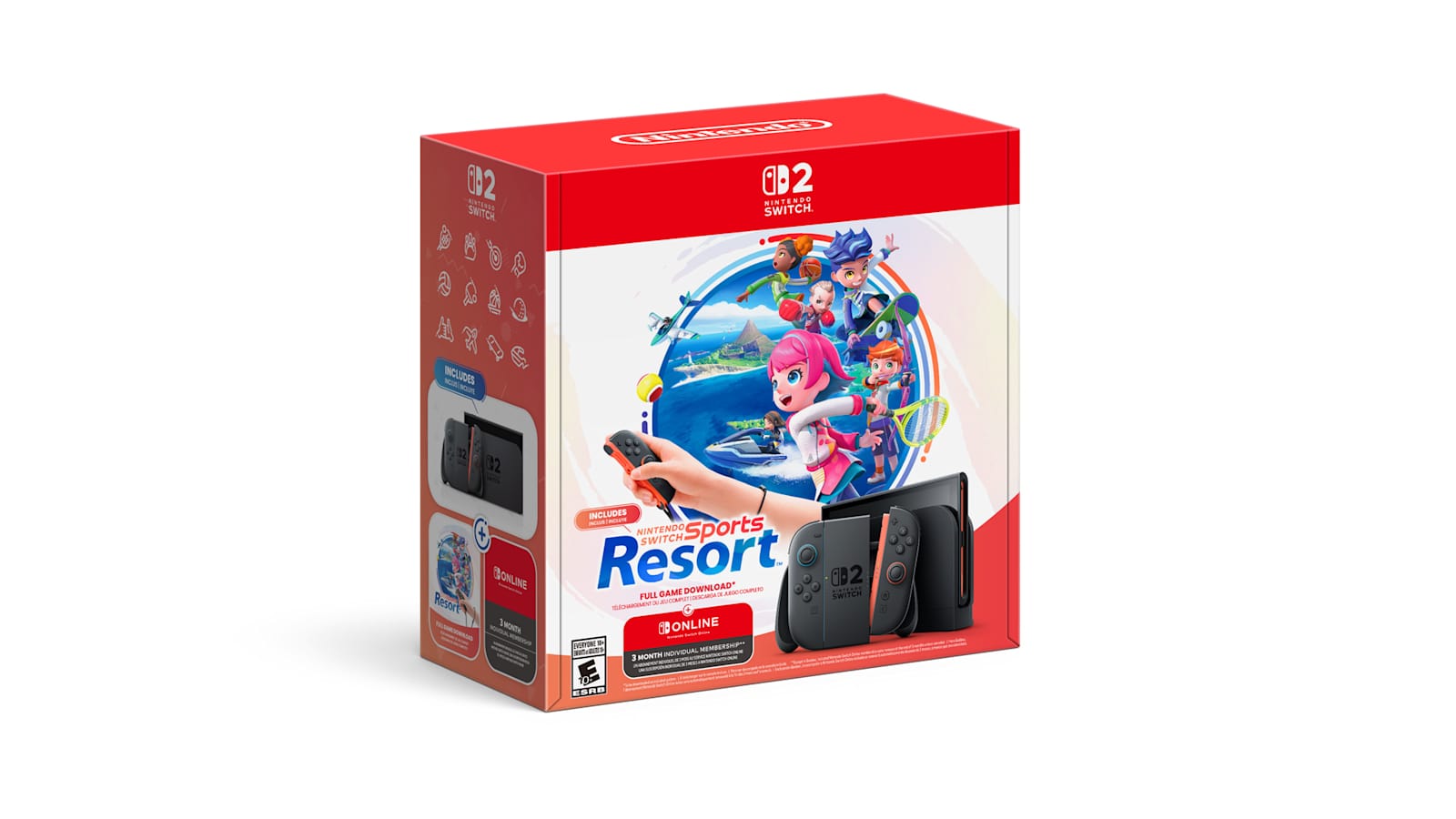 Official Nintendo image showing the Nintendo Switch 2 plus Nintendo Switch Sports Resort bundle box and hardware.