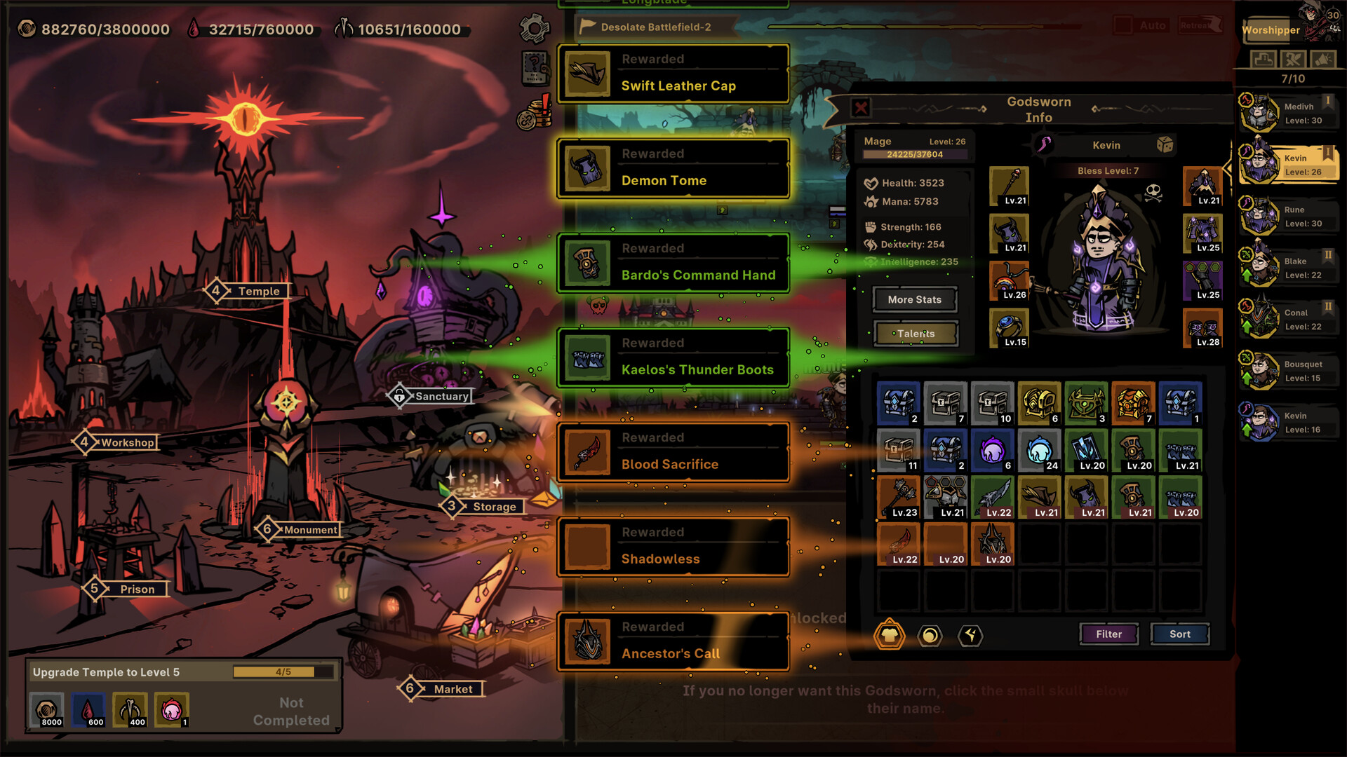 Official Path of Idle screenshot showing the game's dark fantasy combat and layered UI during an auto-battle.