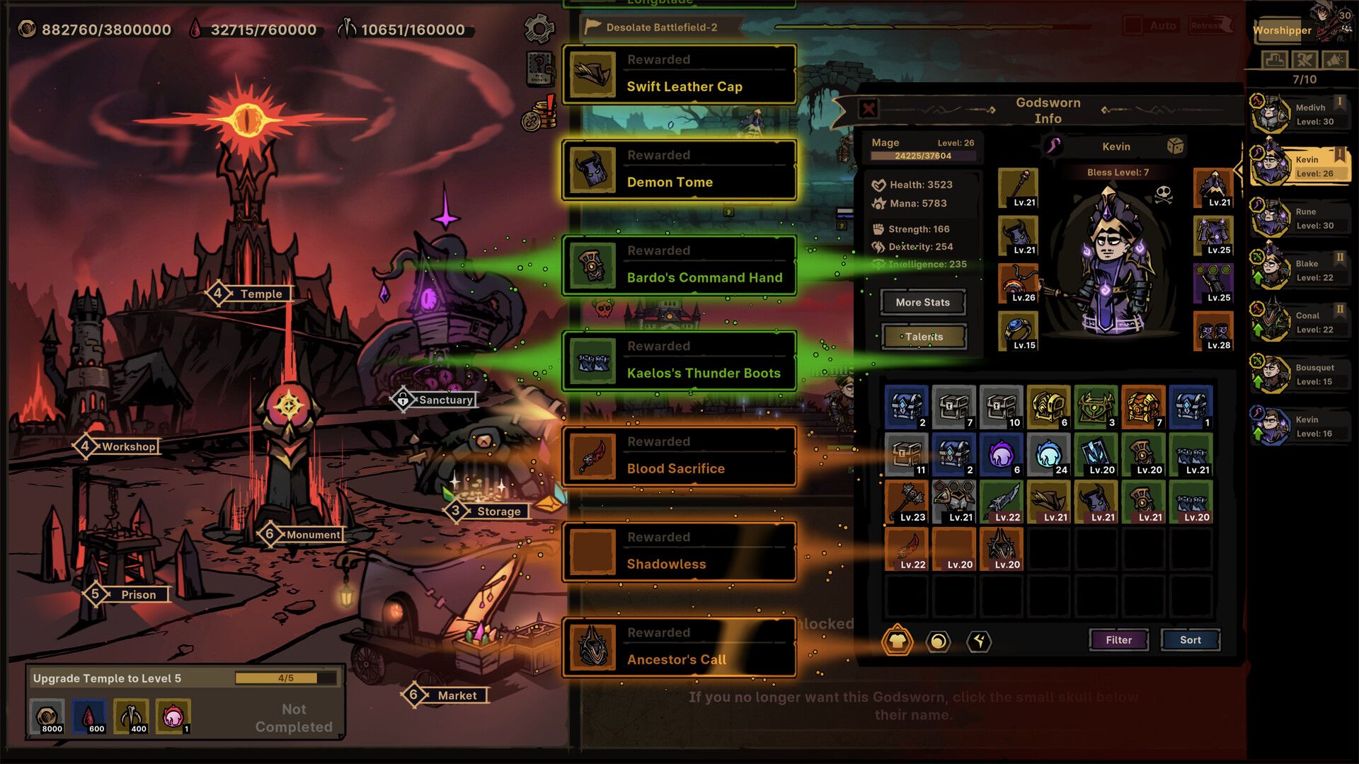 Official Path of Idle screenshot showing the game's dark fantasy combat and layered UI during an auto-battle.