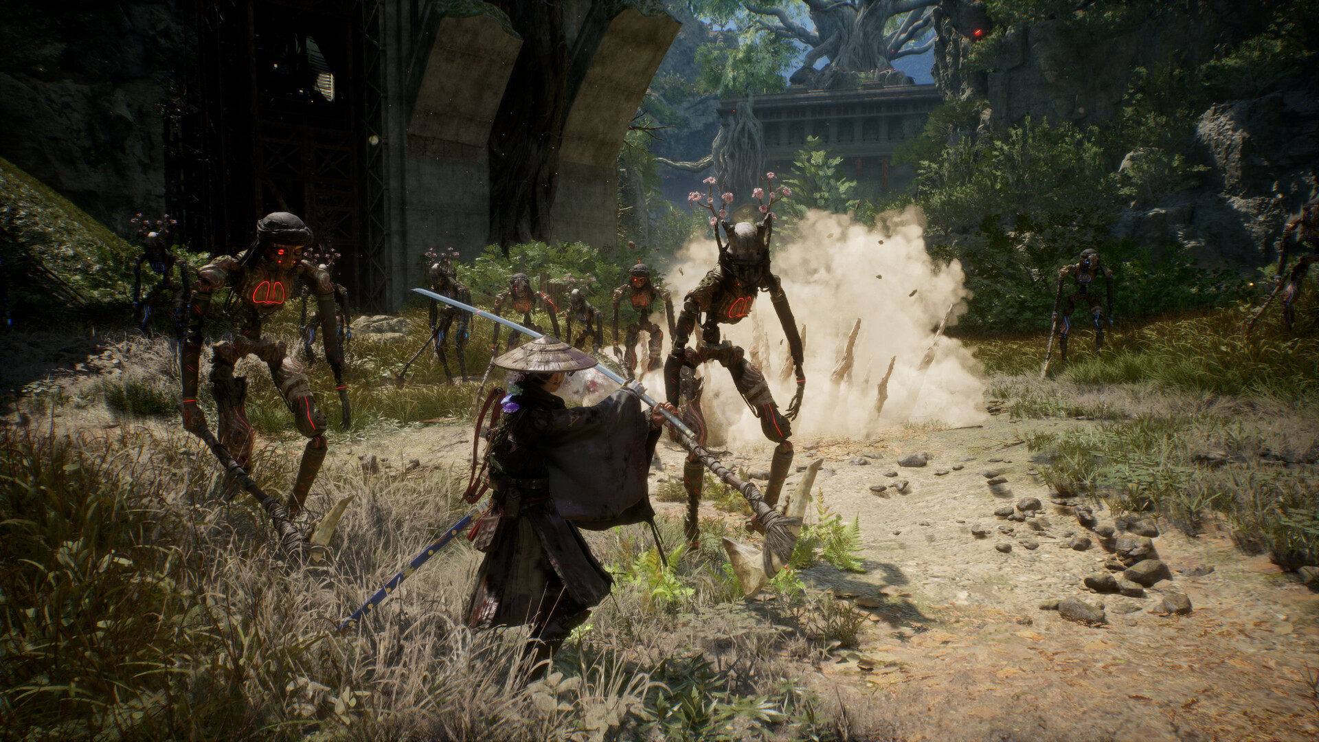 Official Beast of Reincarnation screenshot showing Emma and Koo fighting a large creature in shallow water.
