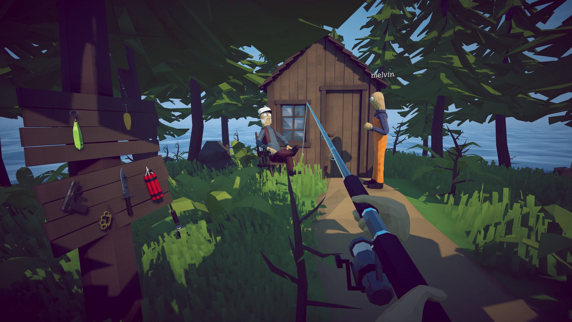 Official How to Fish screenshot showing players on a wooden boat in bright blue water near a tropical island.
