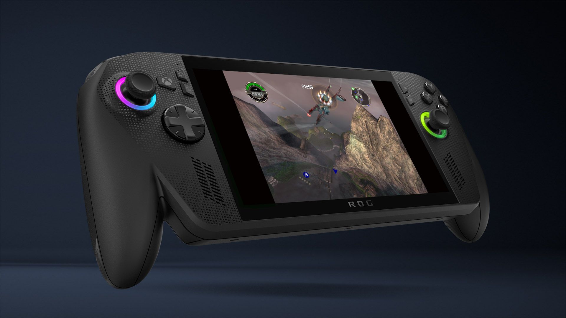 Official ROG Xbox Ally image showing Crimson Skies running on a handheld device.