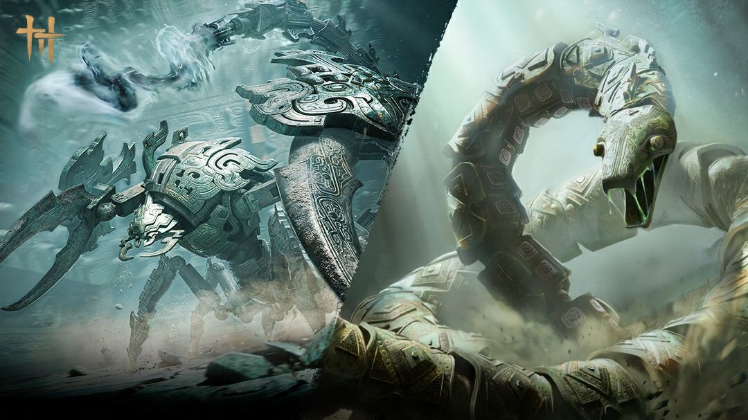 Official Where Winds Meet art showing one of the new mechanical beast encounters tied to Version 2.1.