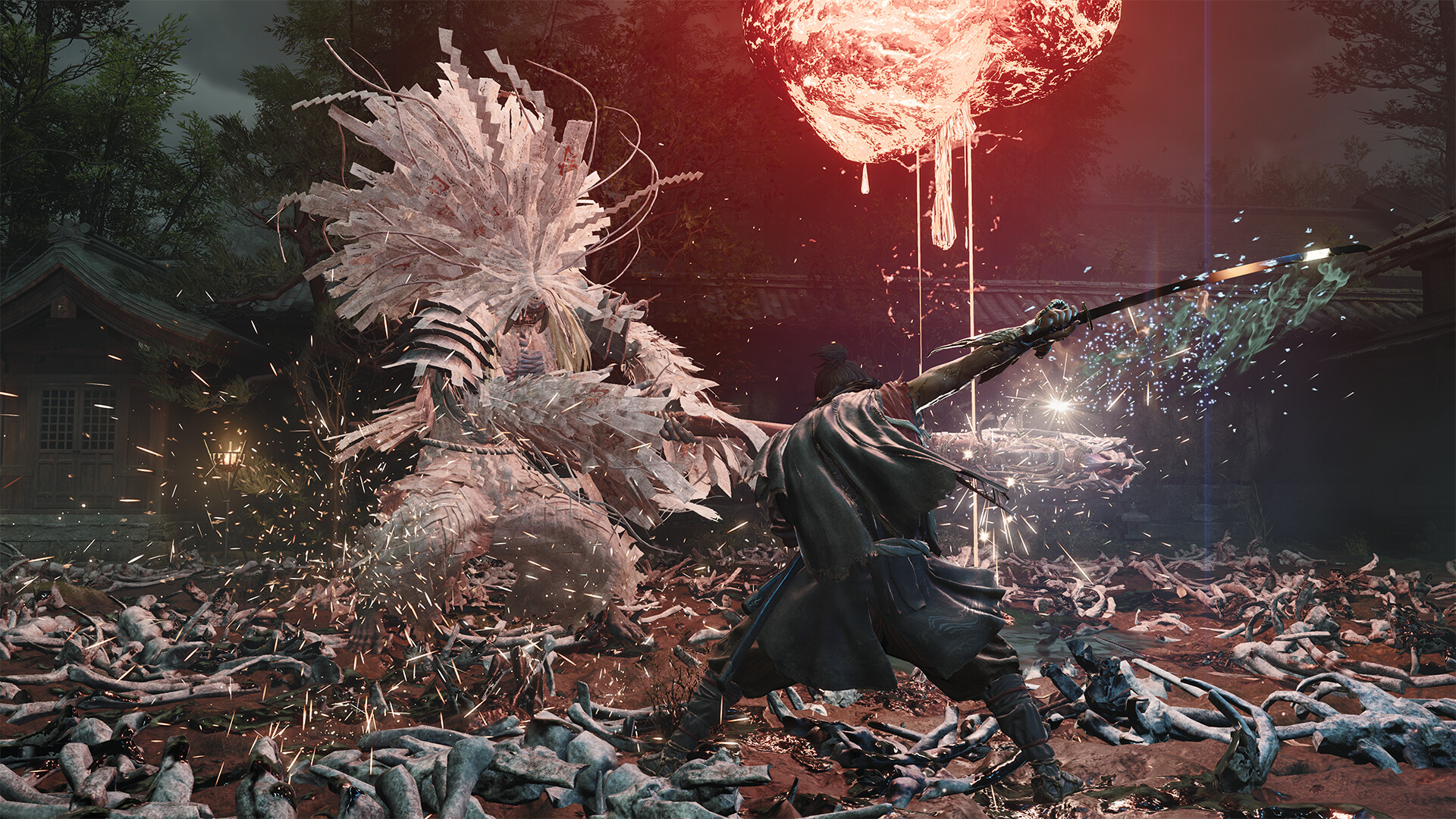 Official Onimusha: Way of the Sword Steam screenshot showing Musashi fighting in a dark Kyoto battlefield.