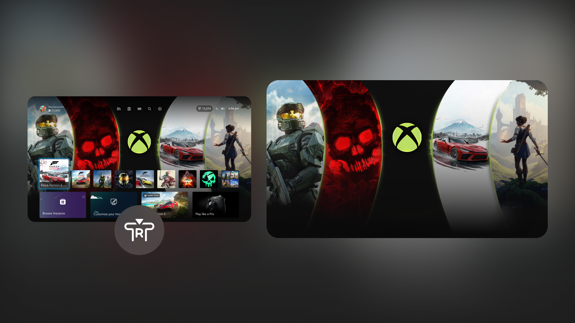 Official Xbox Wire screenshot showing Xbox Home with a new immersive background mode.