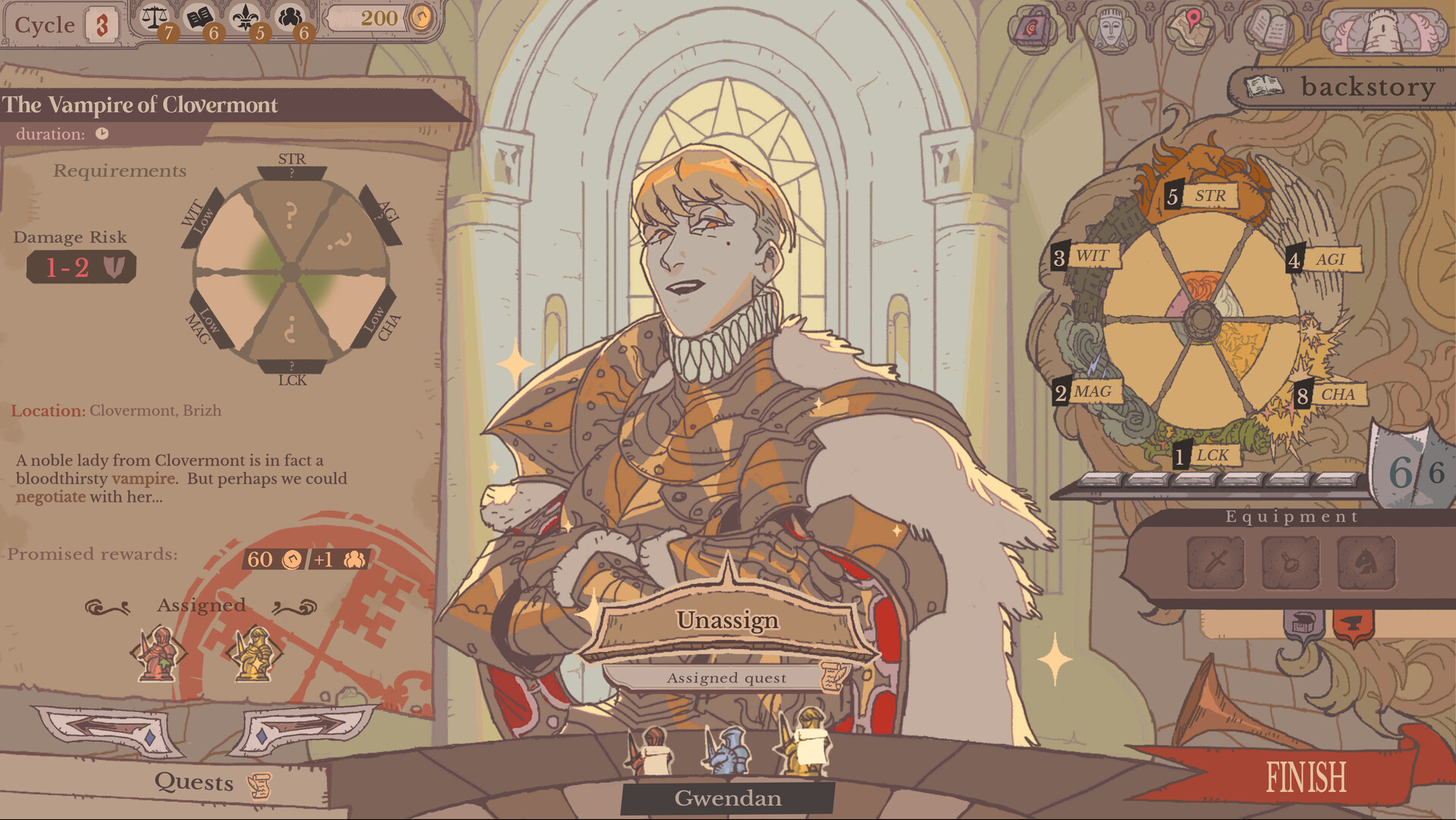 Official Sovereign Tower Steam screenshot showing a story event inside the court-management RPG.