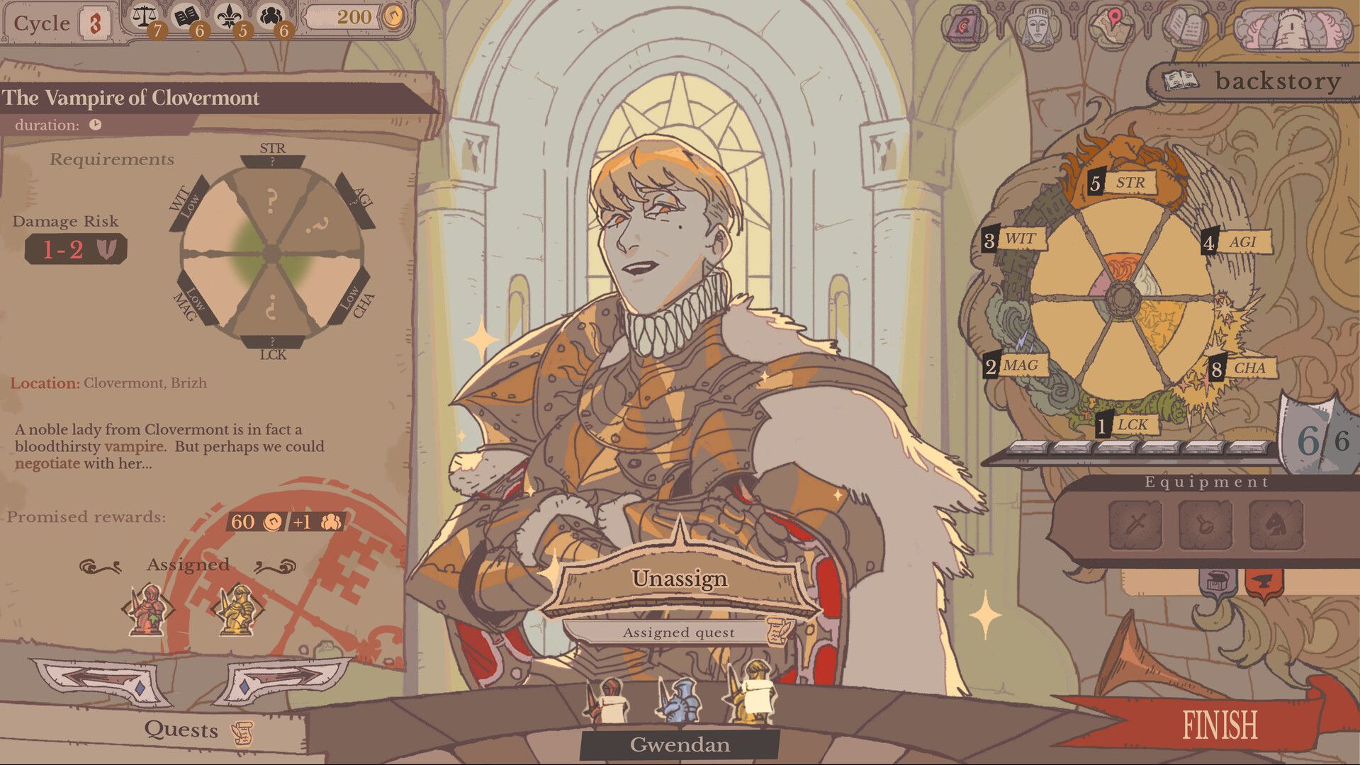 Official Sovereign Tower Steam screenshot showing a story event inside the court-management RPG.