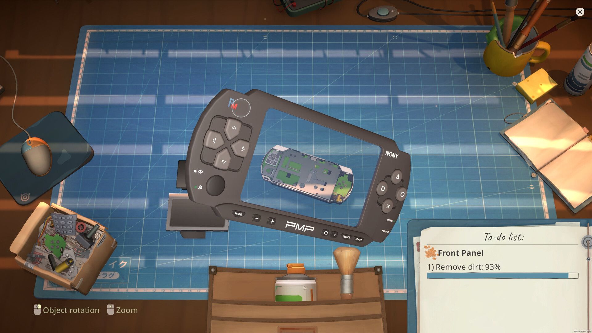 Official ReStory screenshot showing another electronics-repair scene and the game's mid-2000s shop-management framing.
