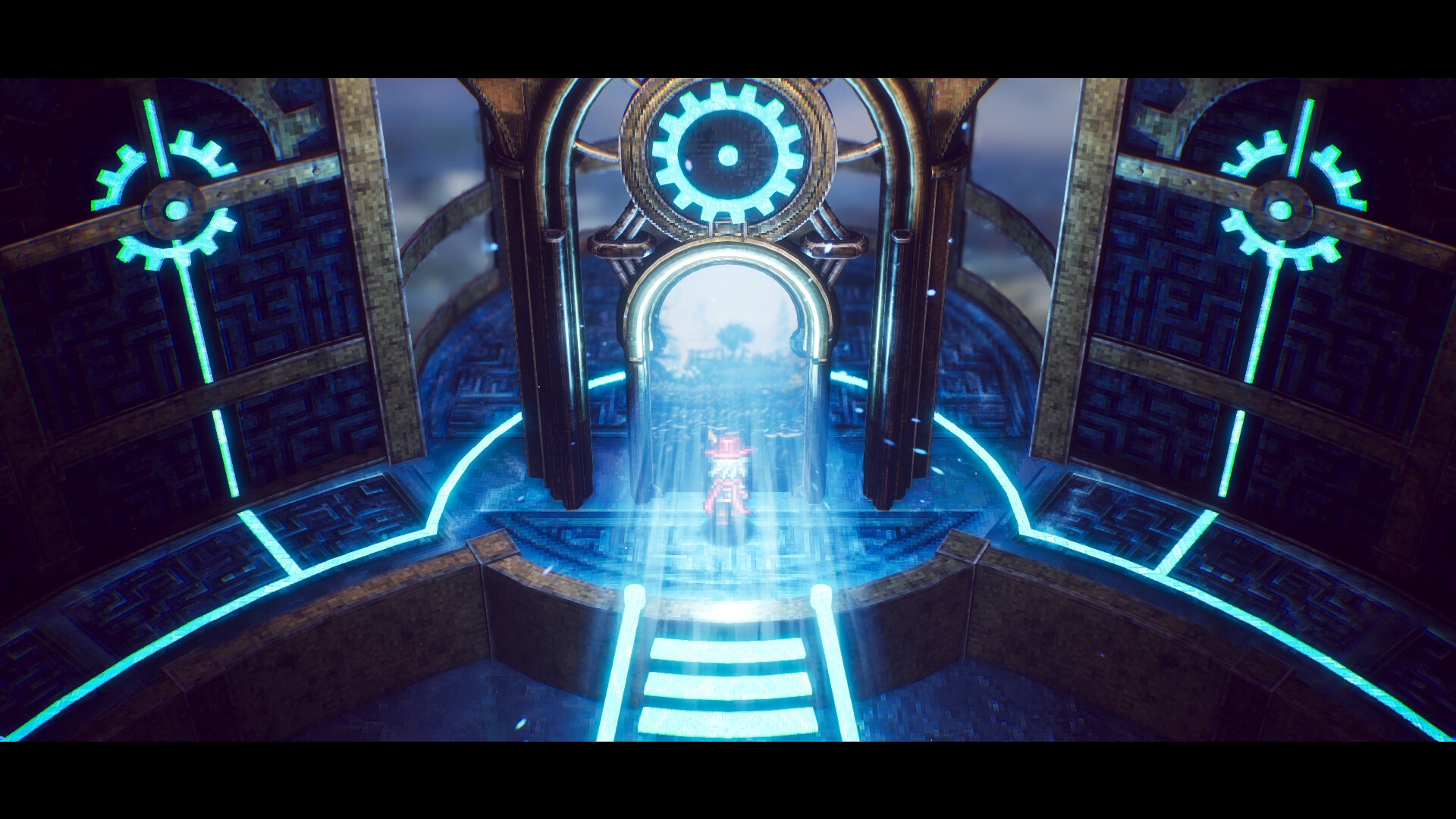 Official The Adventures of Elliot screenshot showing Elliot at the glowing doorway tied to the story's four-age time-travel premise.