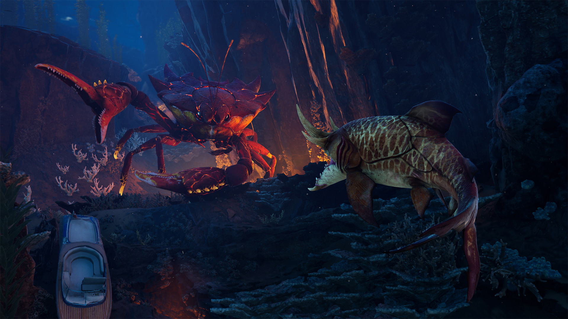 Official Maneater 2 image showing the shark near colorful park structures and underwater hazards.