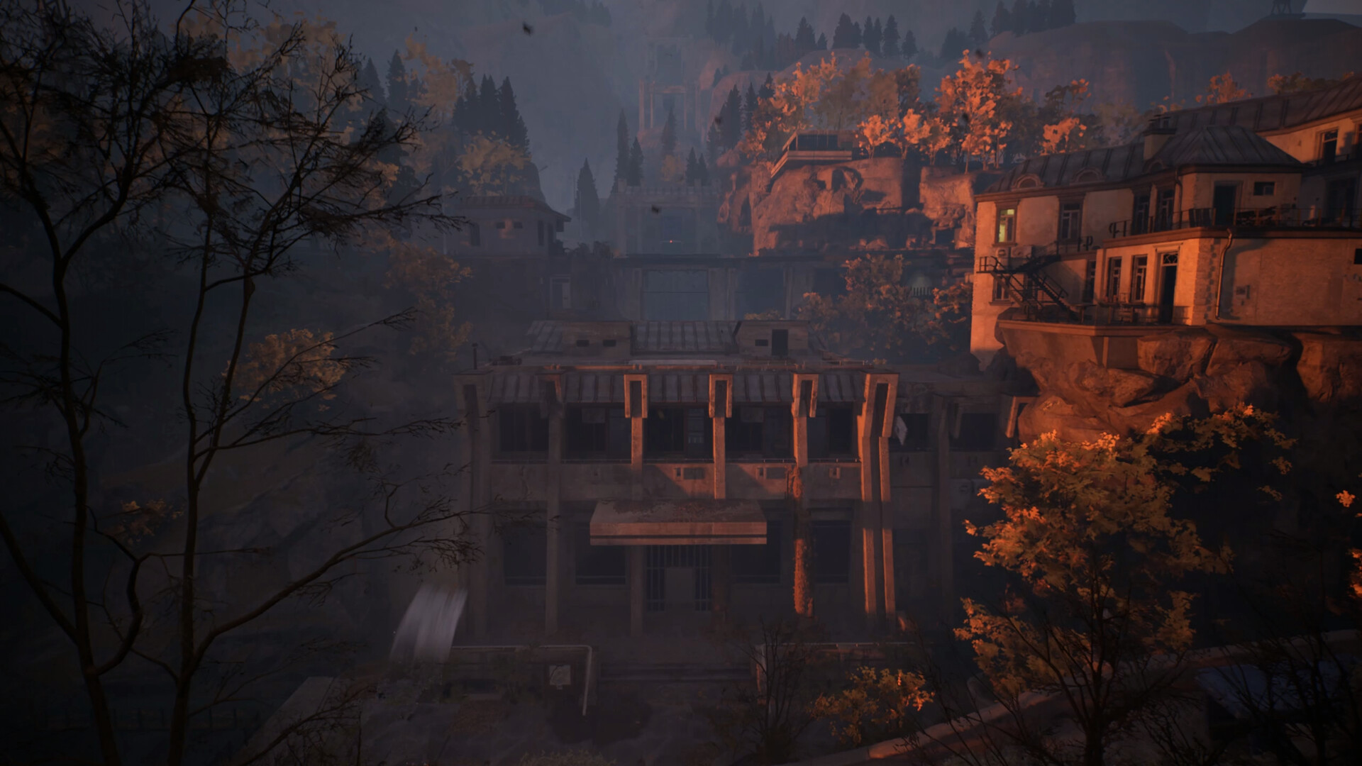 Official Militsioner screenshot showing a first-person view inside the game's surreal town.