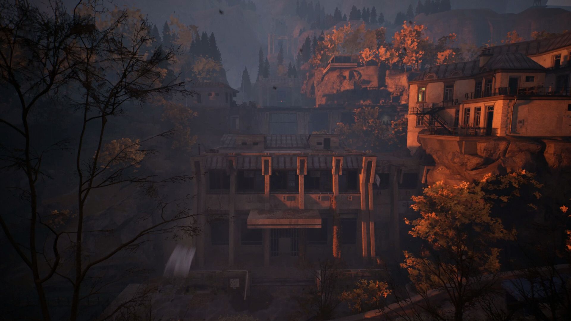 Official Militsioner screenshot showing a first-person view inside the game's surreal town.
