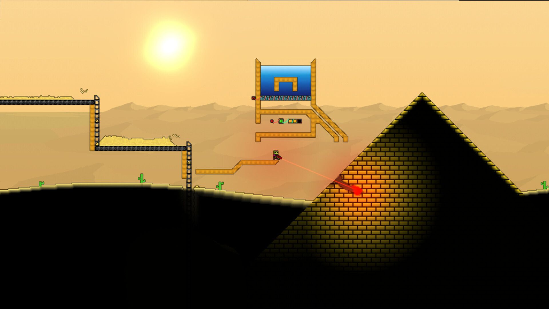 Official Sandustry screenshot showing a larger factory setup and layered processing systems from the Steam store page.